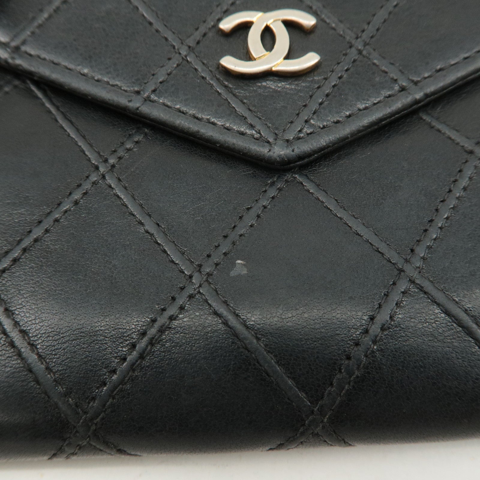 CHANEL Bicolore Lamb Skin Coco Mark Bi-fold Wallet Black