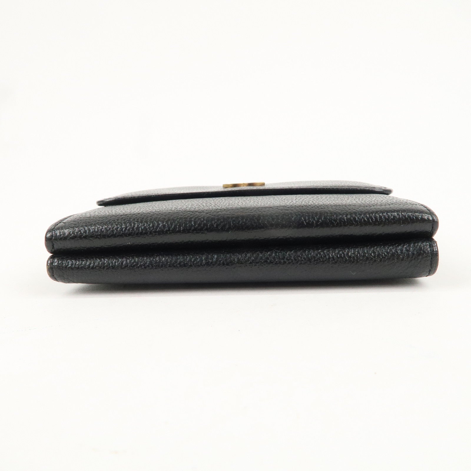 CHANEL Leather Double Hook Wallet Black Gold Hardware