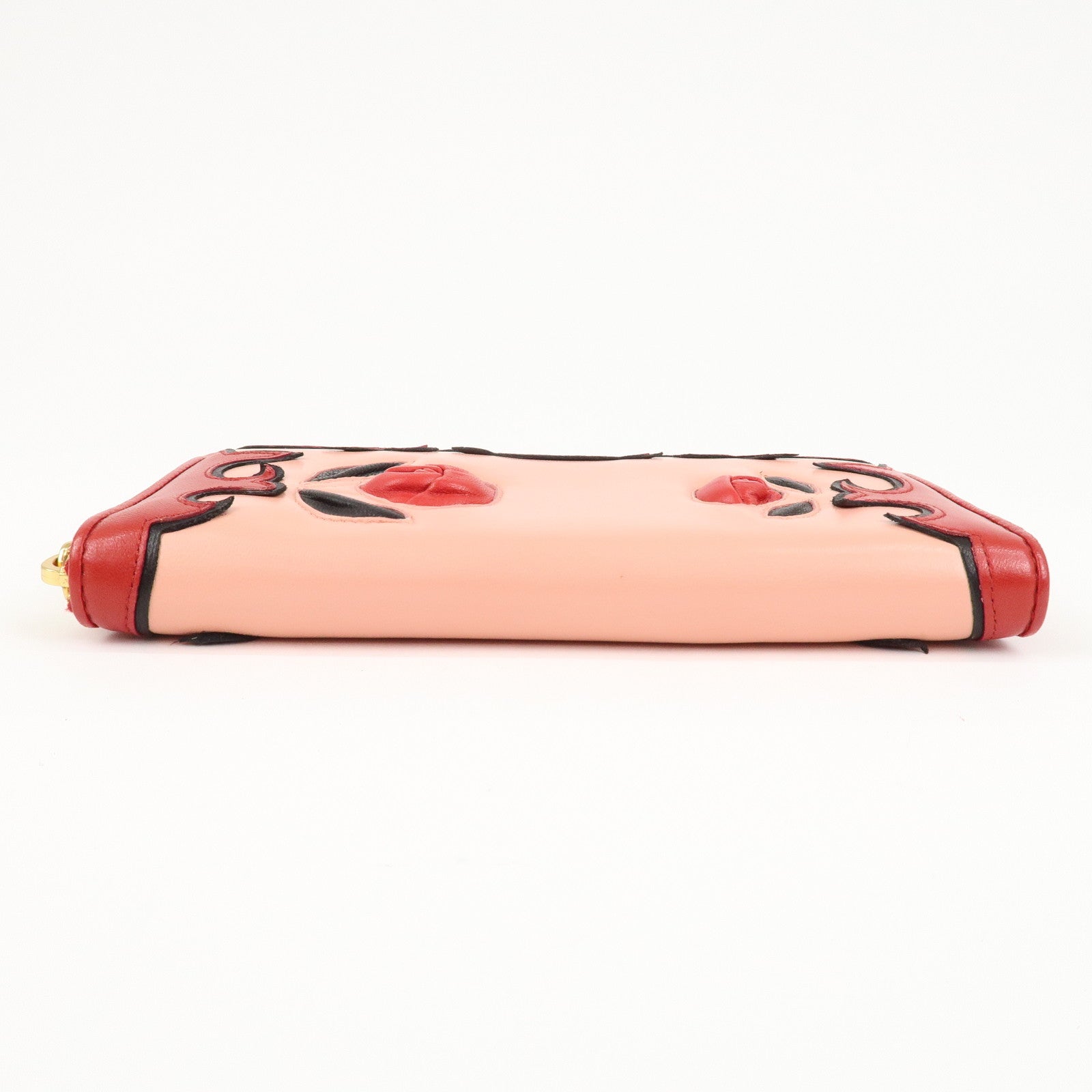 MIU MIU Leather Round Zipper Long Wallet Red Pink