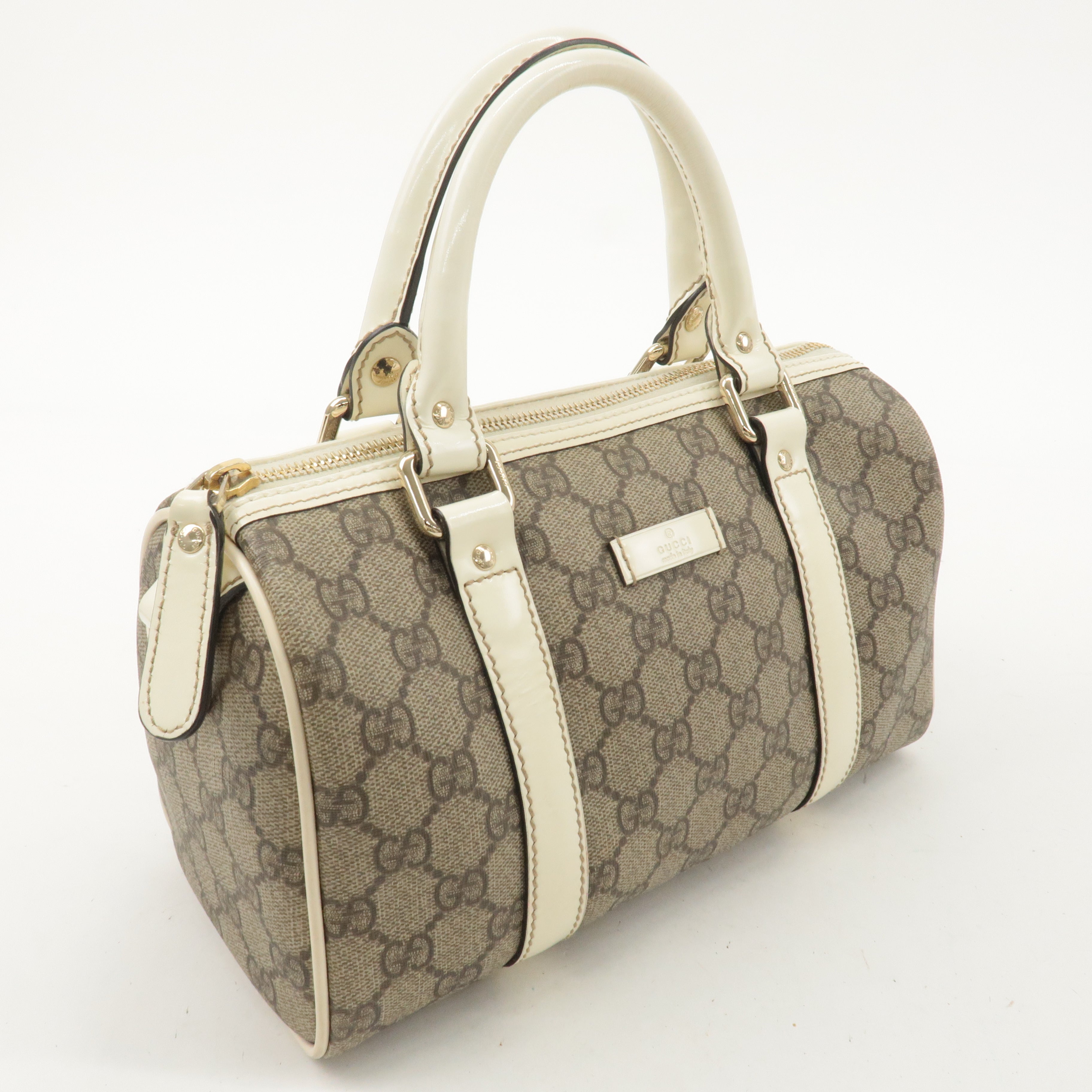 GUCCI GG Supreme Patent Leather Boston Hand Bag Beige Ivory 193604