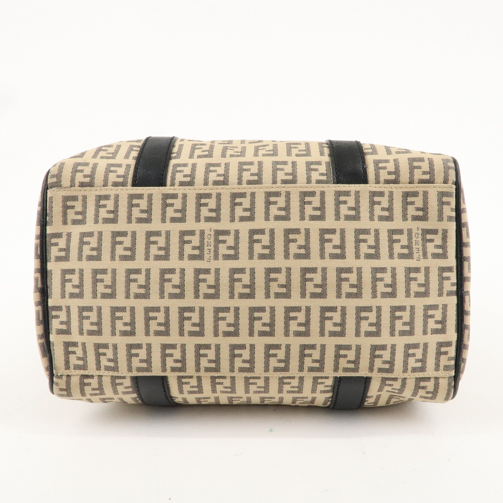 FENDI Zucchino Canvas Leather Mini Boston Bag Beige Black