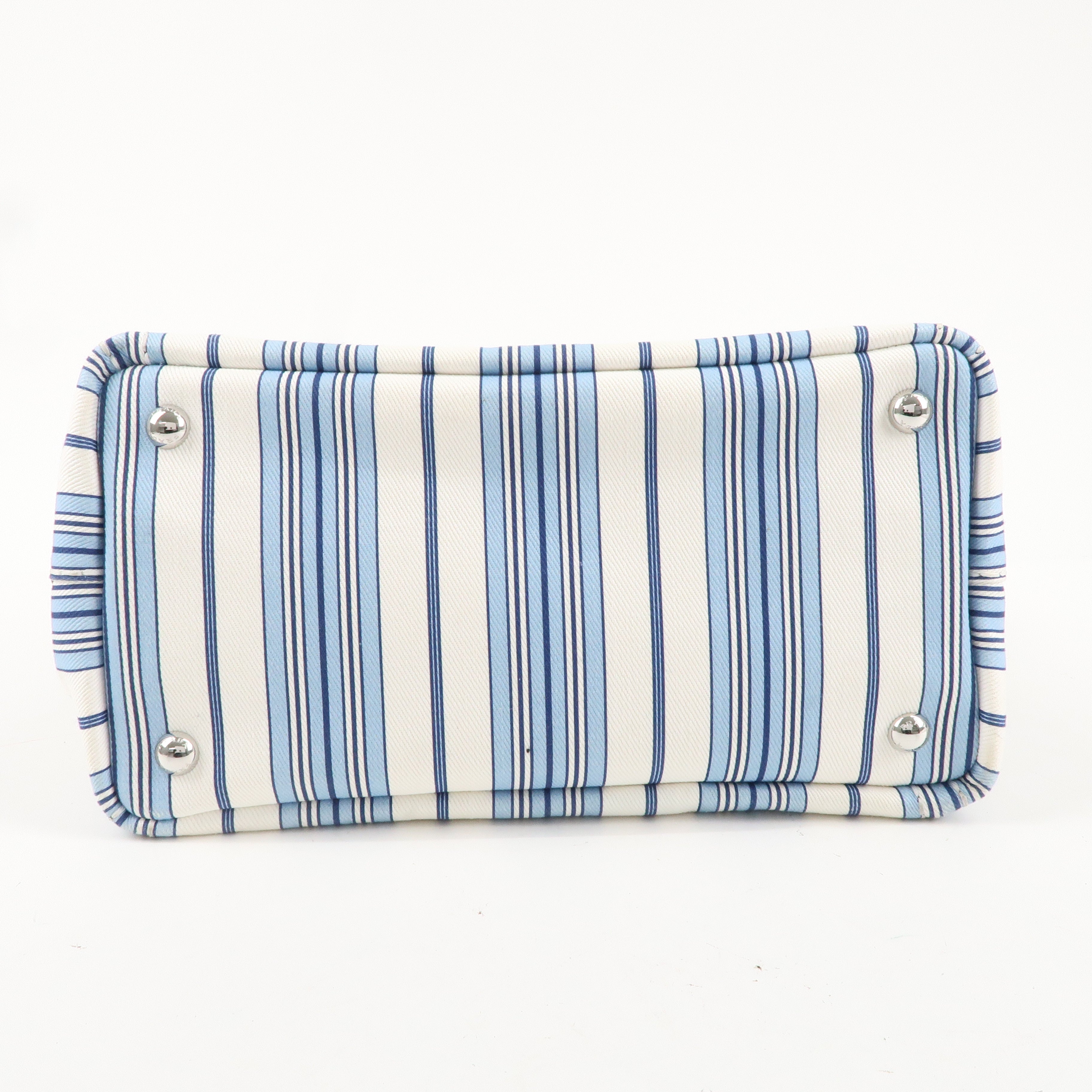 PRADA Canapa Canvas Mini Stripe 2Way Bag Hand Bag White Blue