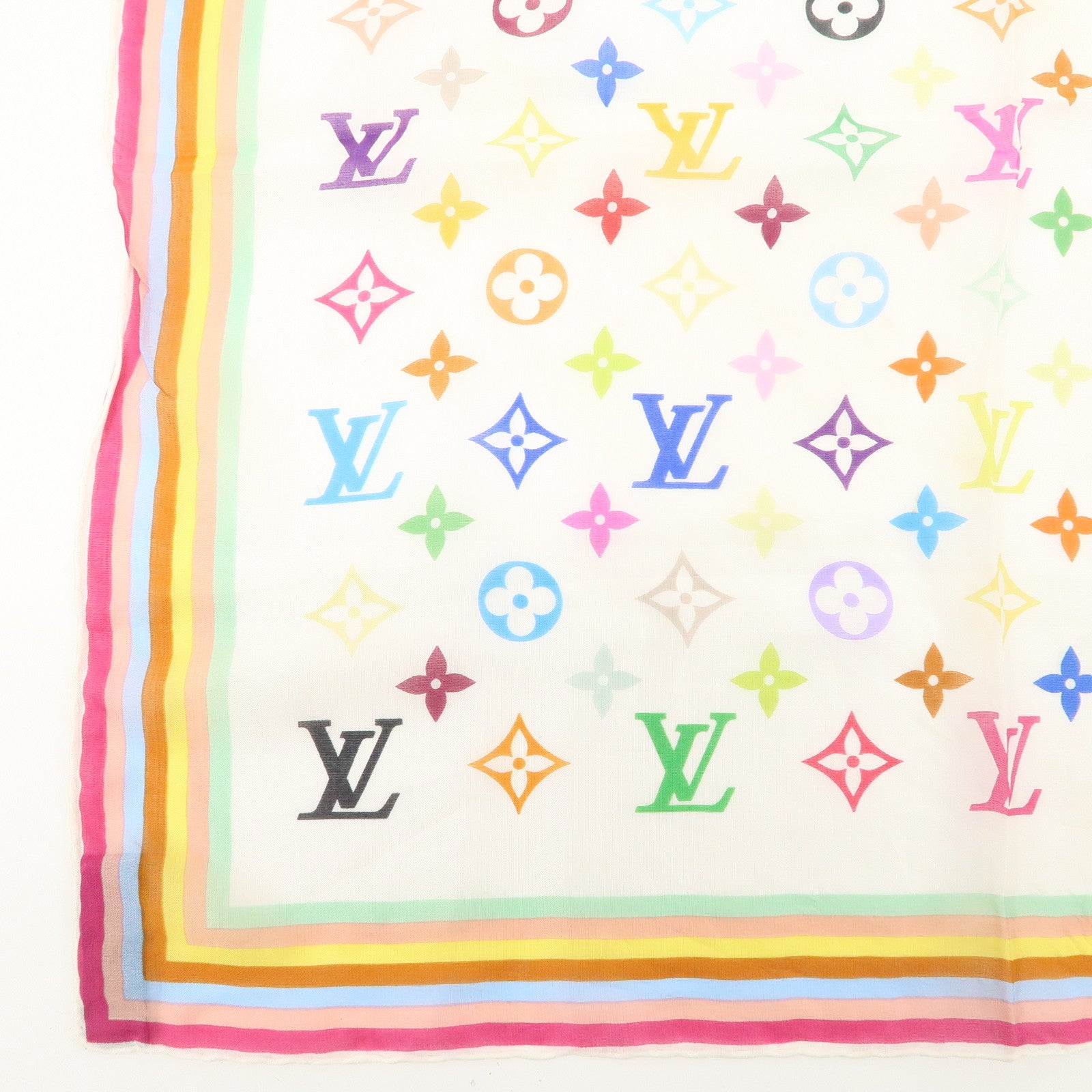 Louis Vuitton Monogram Multi Color Silk 100% Scarf Blanc M71913 Used