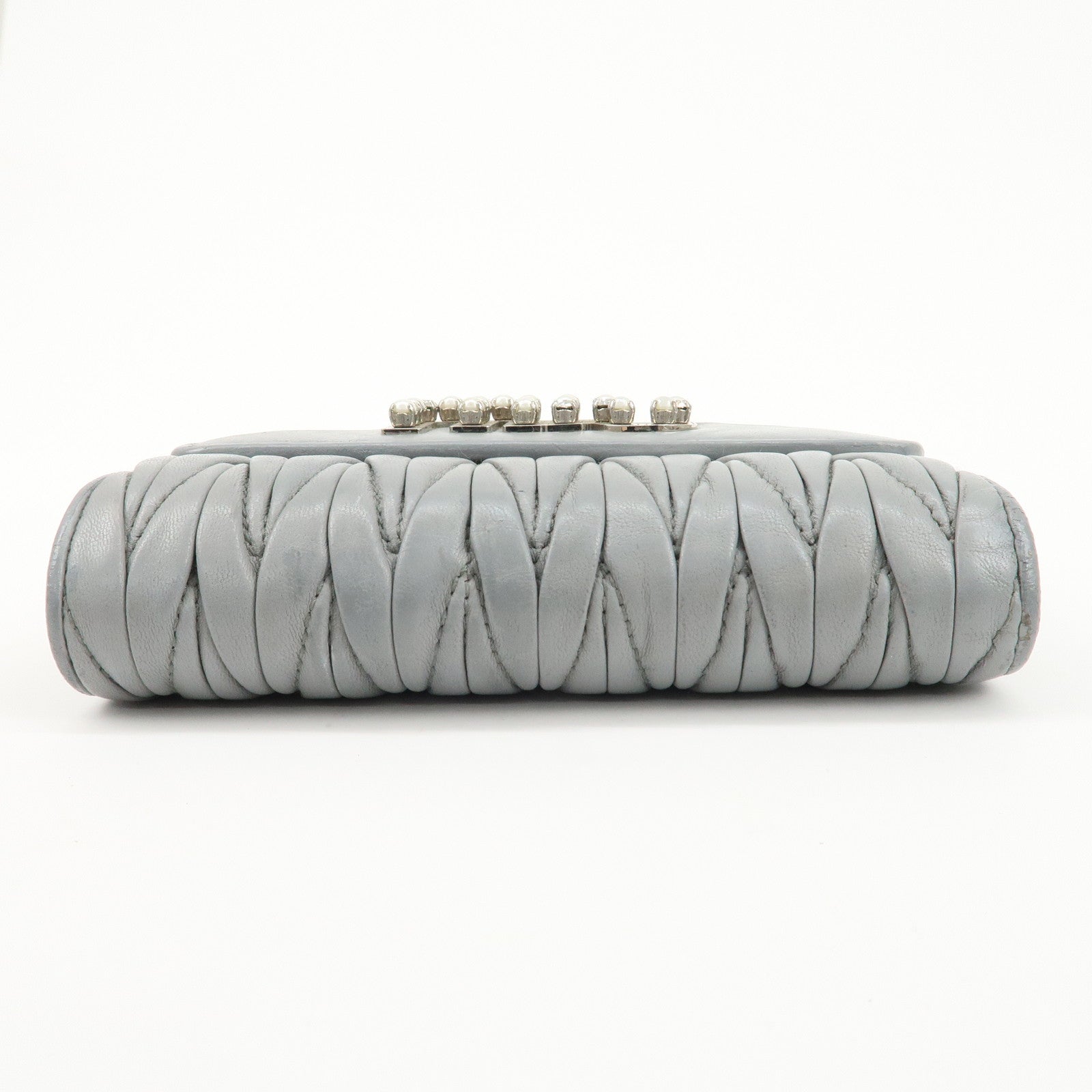 MIU MIU Matelasse Leather Bijoux Studs Tri-fold Wallet Gray