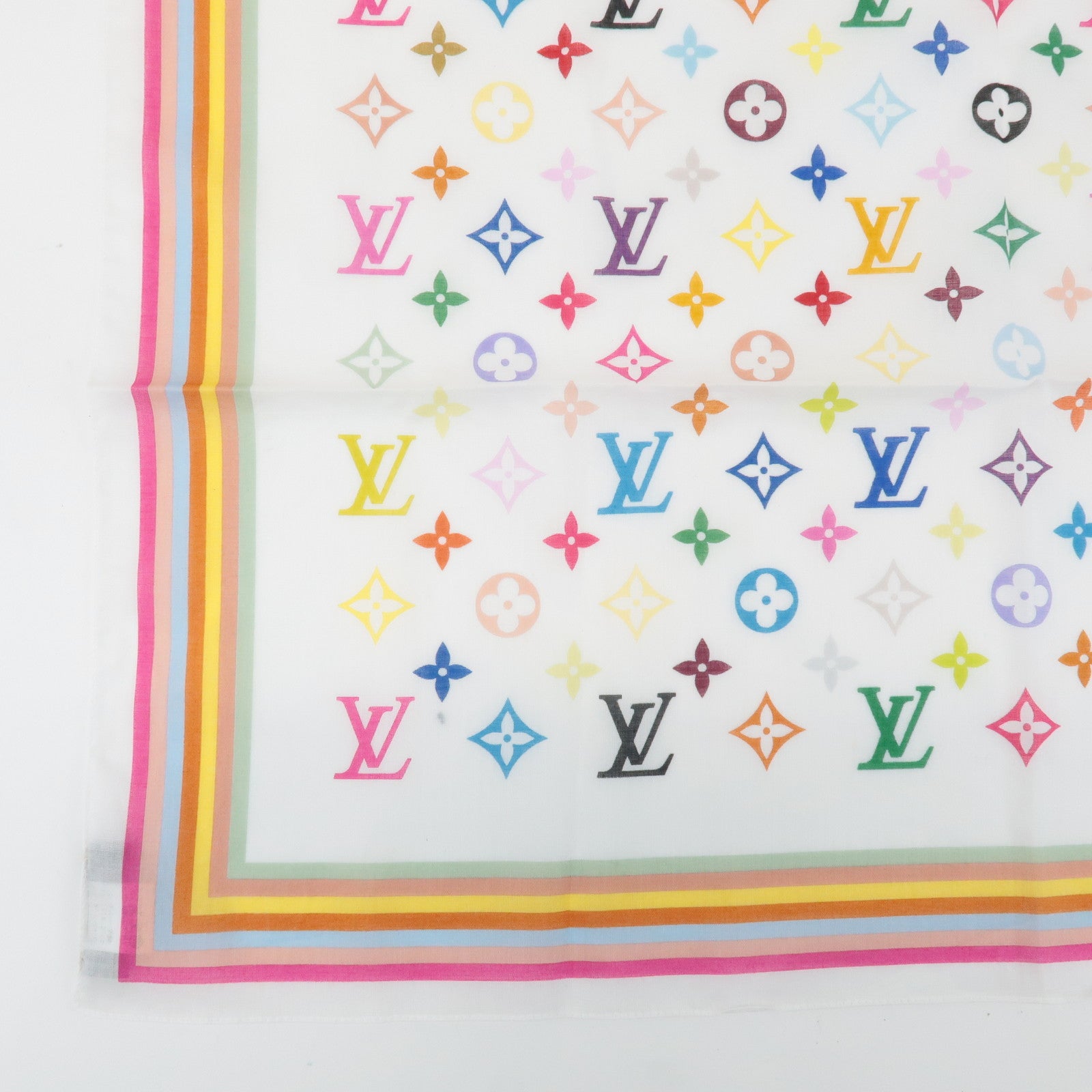 Louis Vuitton Monogram Multi Color Cotton Scarf Blanc M71911 Used