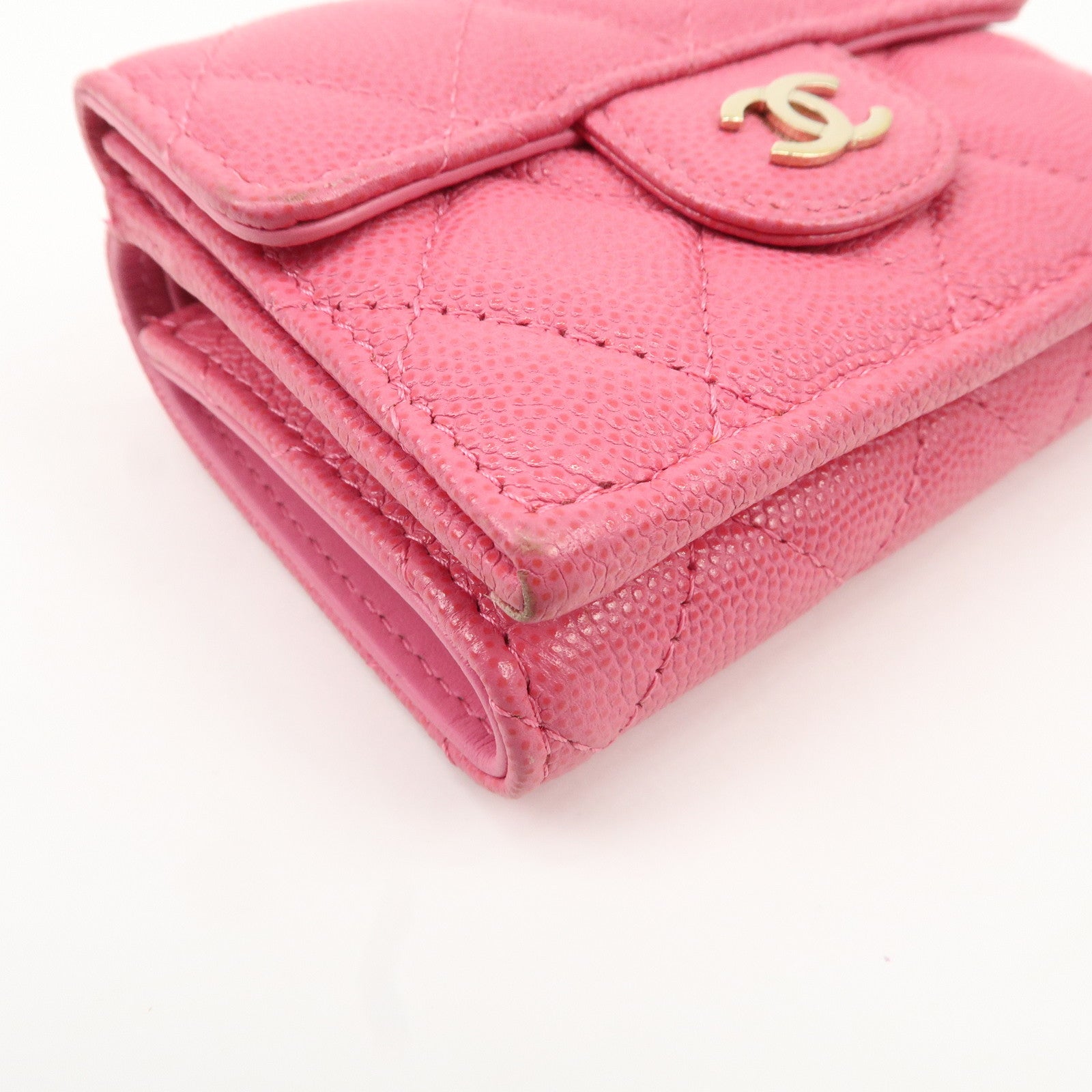 CHANEL Matelasse Caviar Skin Tri-Fold Wallet Pink A84401