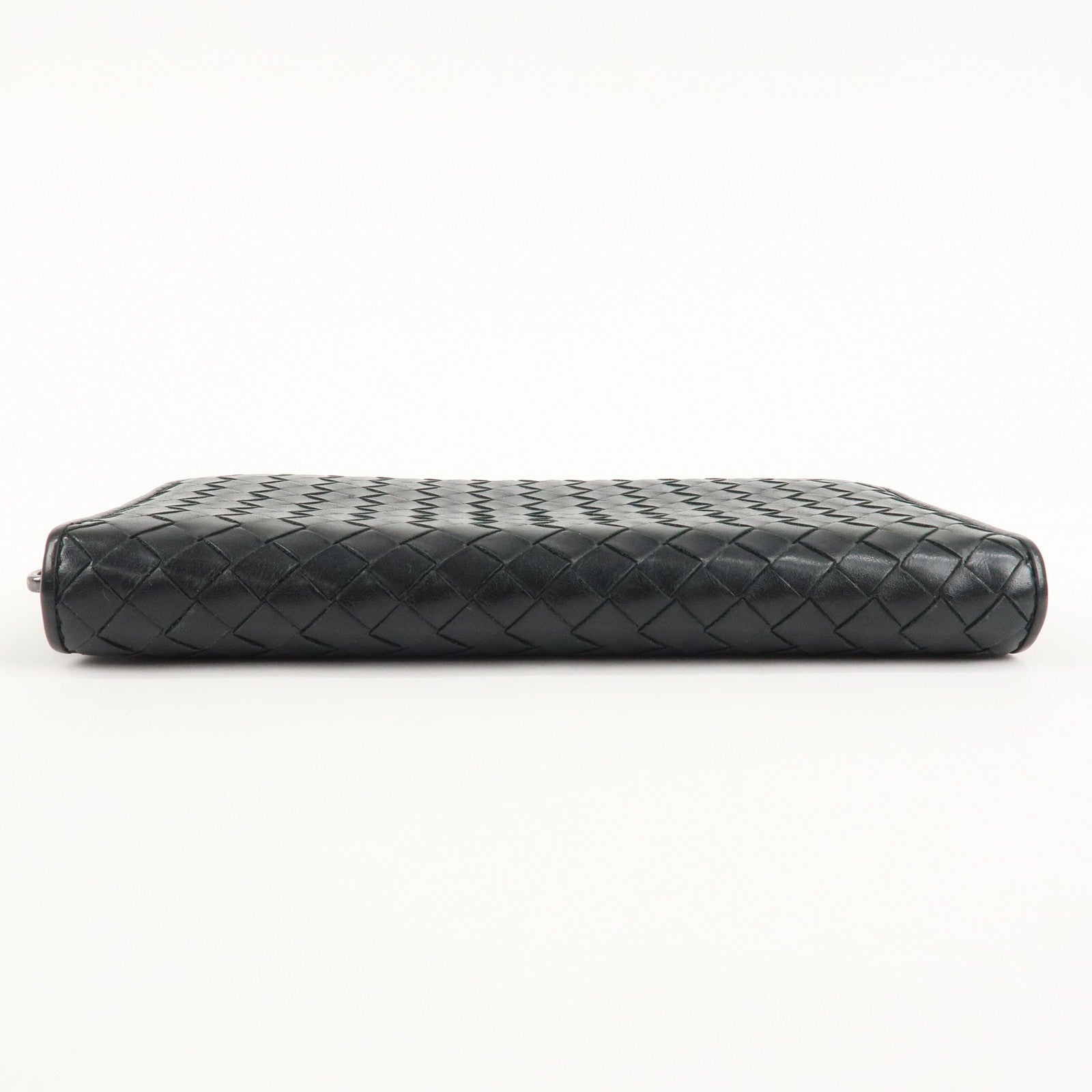 BOTTEGA VENETA Intrecciato Leather Round Zipper Wallet Black