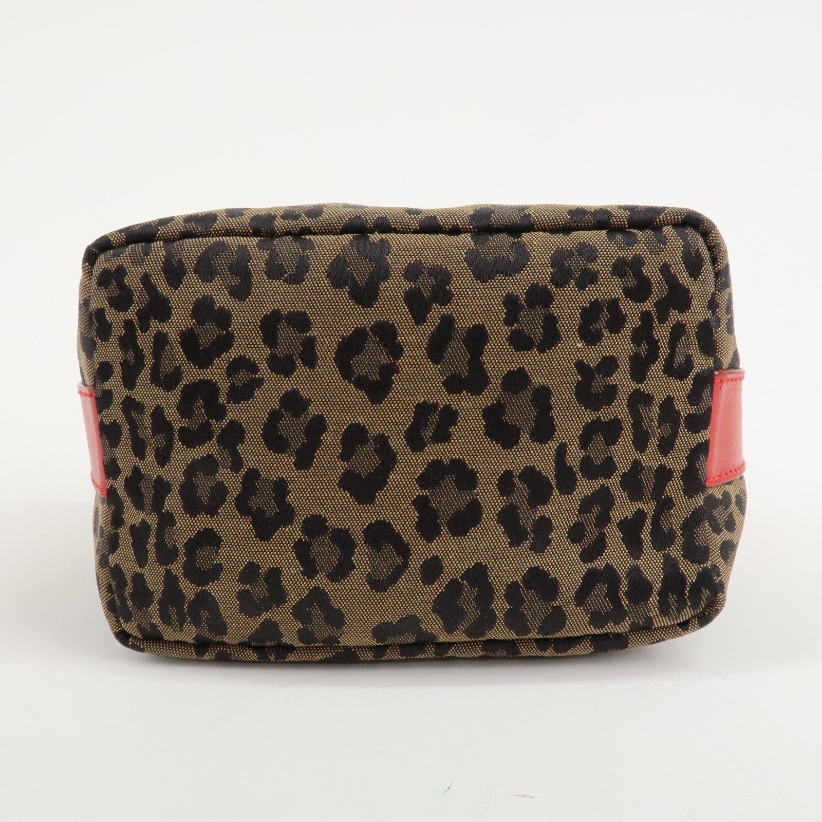 FENDI Canvas Leather Leopard Vanity Bag Pouch Brown Red 26360 Used