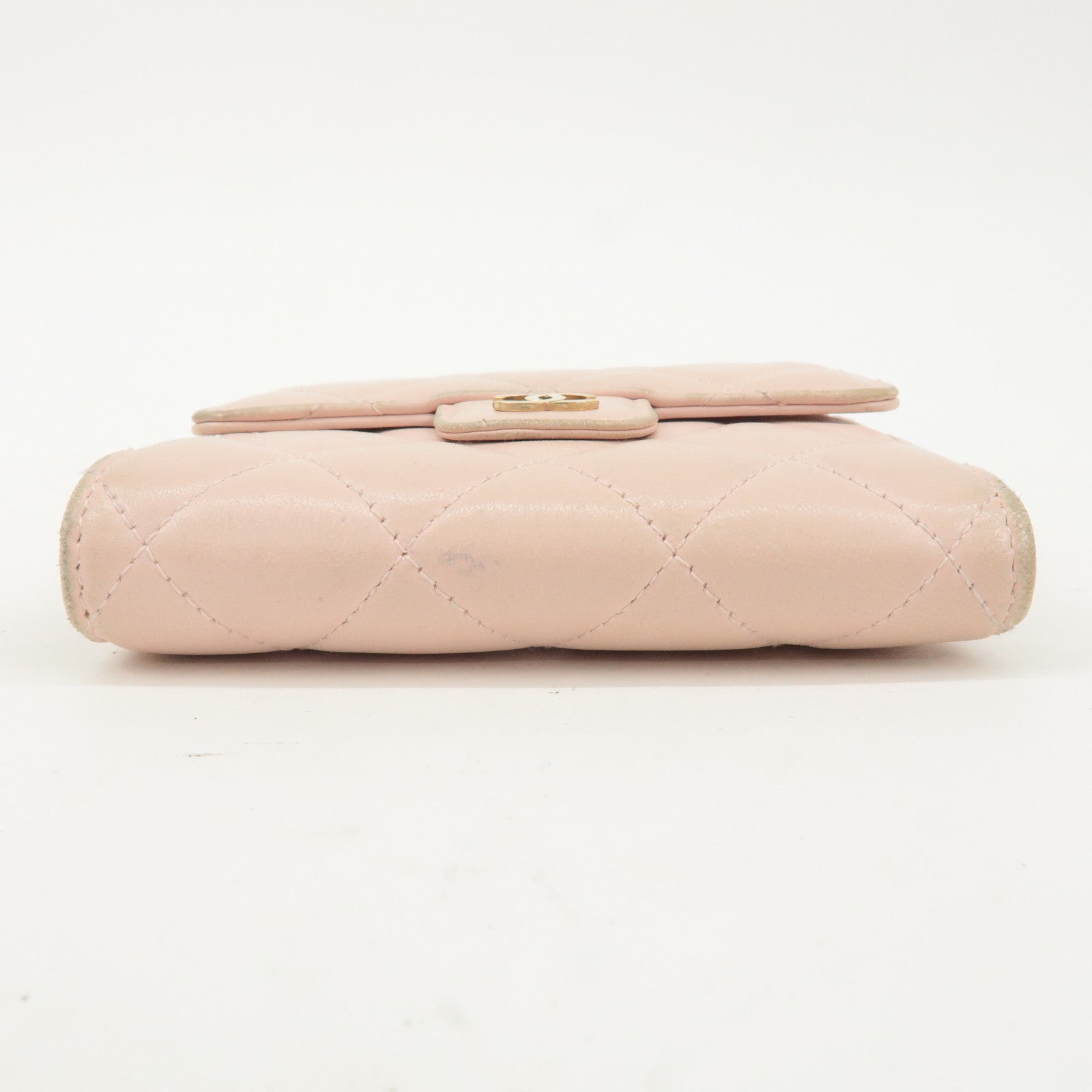 CHANEL Matelasse Lamb Skin Small Bi-fold Wallet Pink AP0231