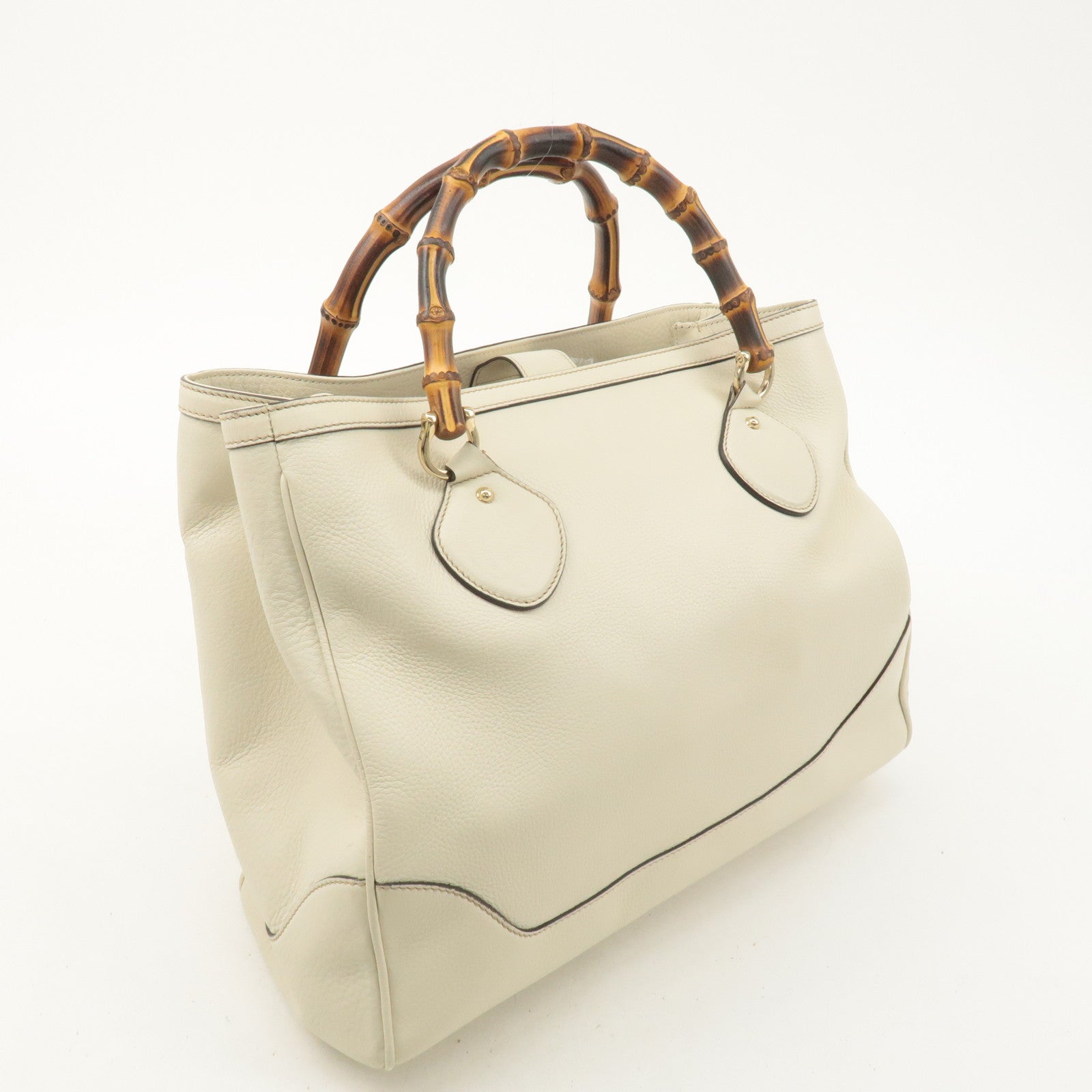 GUCCI Bamboo Leather Hand Bag Ivory 282317