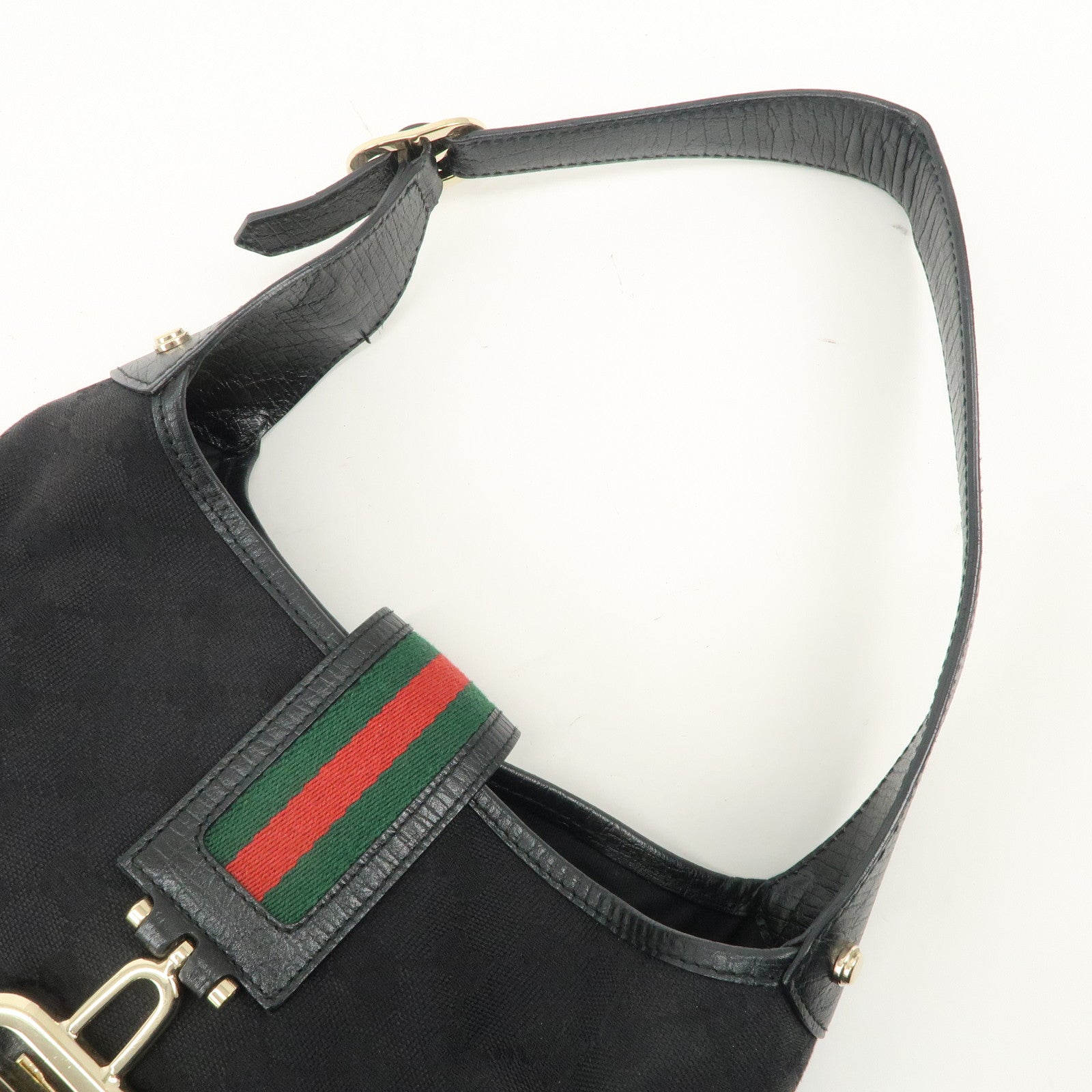 GUCCI Sherry GG Canvas Leather Shoulder Bag Black 130779 Used