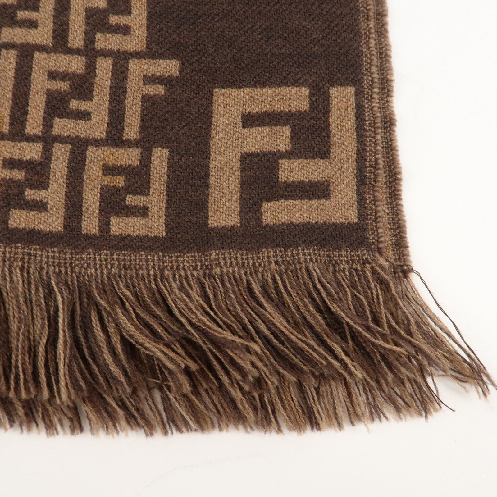 FENDI Zucchino Wool 100% Scarf Brown Black Used