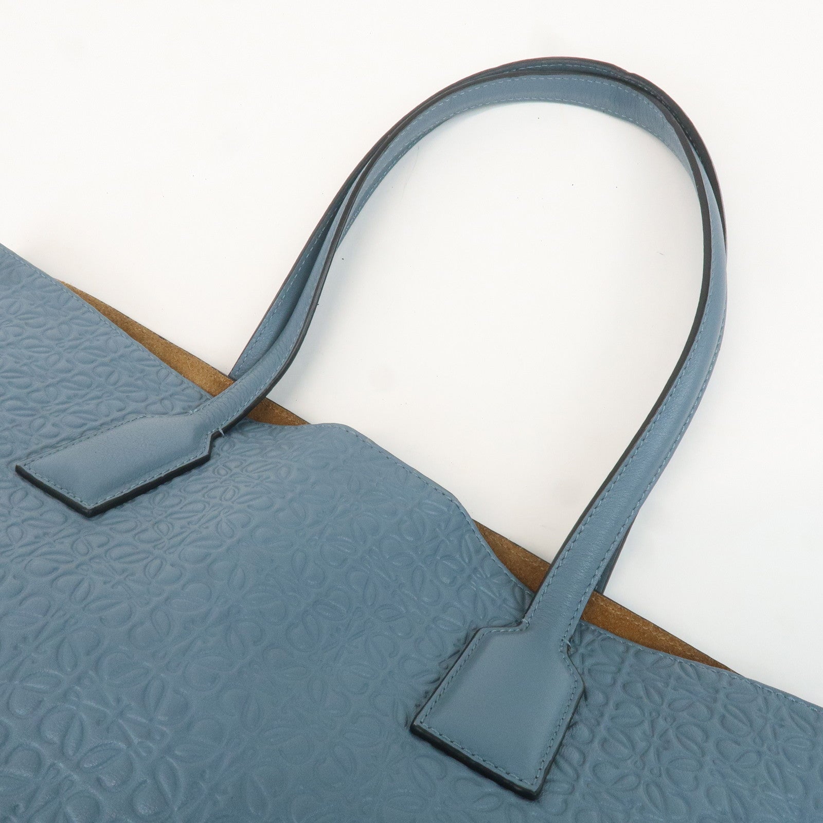 LOEWE Leather Anagram Tote Bag Shoulder Bag Blue Gray