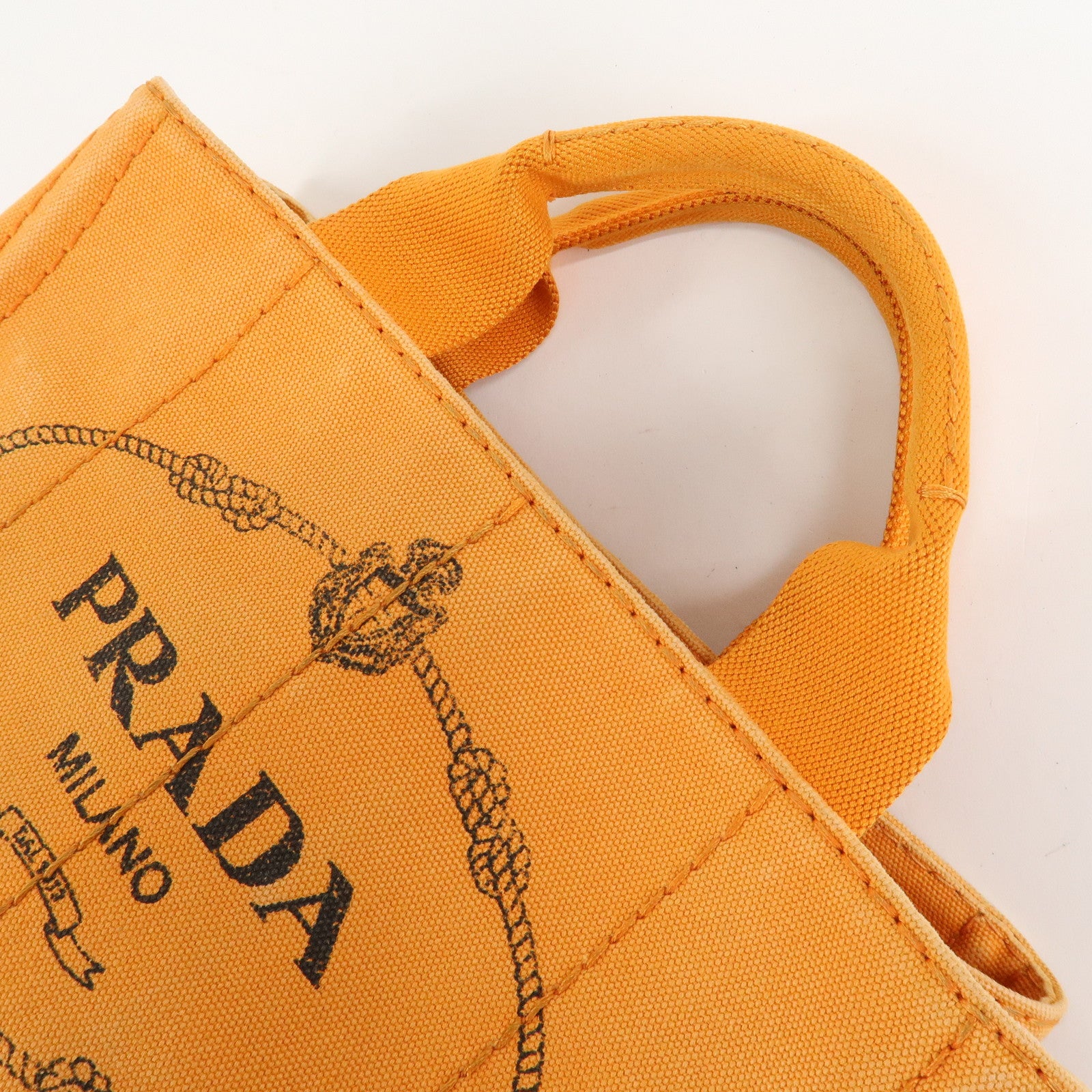 PRADA Logo Canapa Mini Canvas Tote Bag Hand Bag Orange BN2439