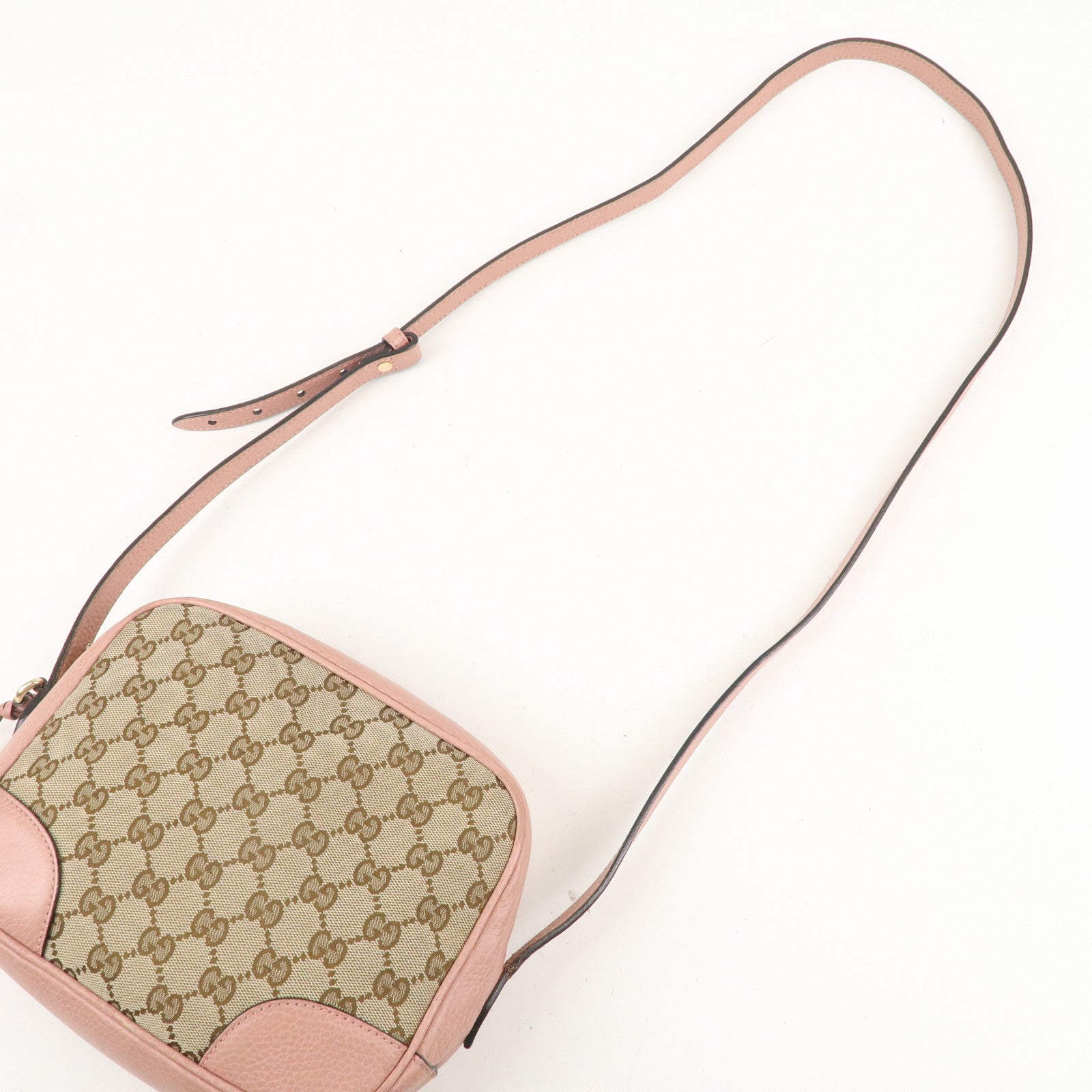 GUCCI GG Canvas Leather Shoulder Bag Beige Pink 449413