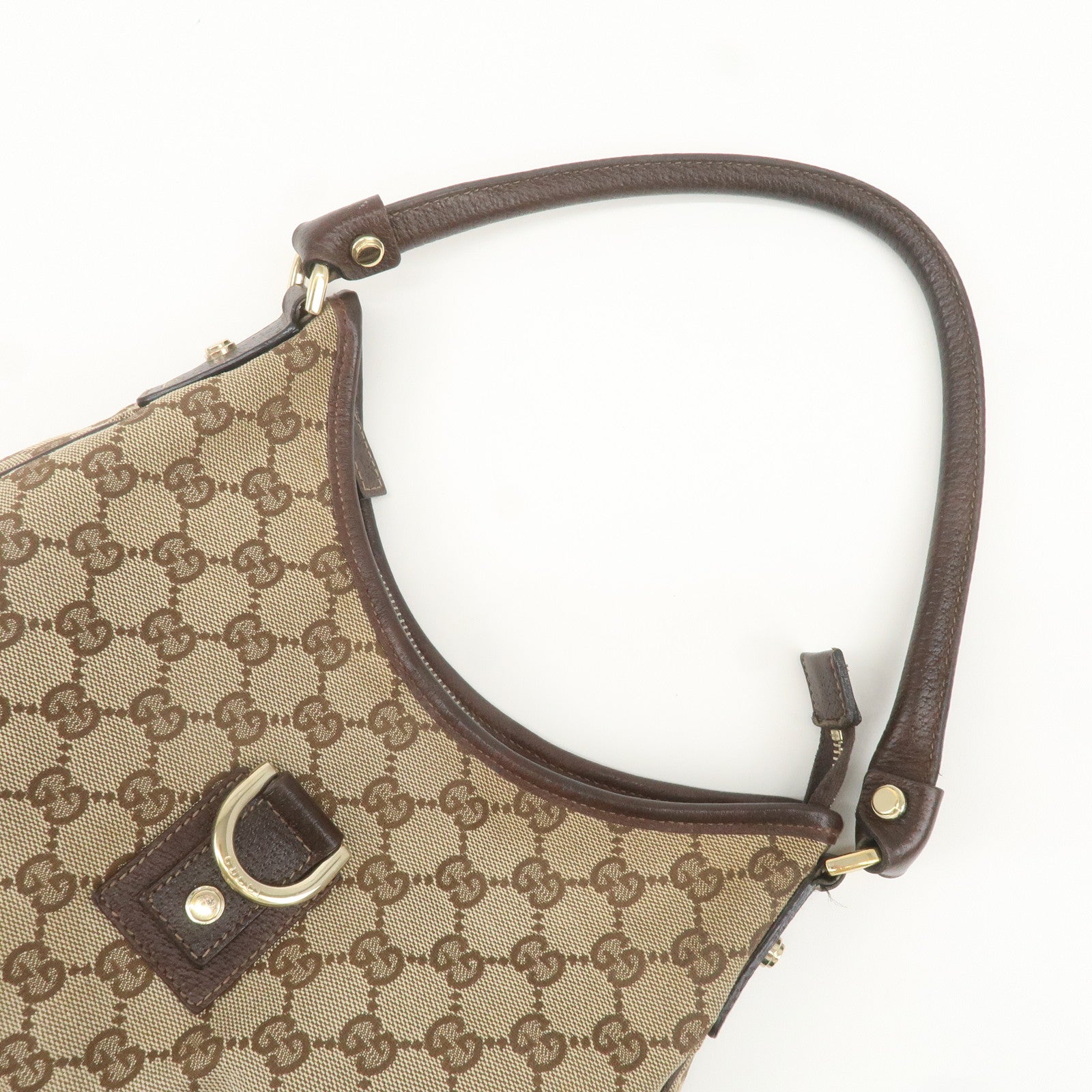 GUCCI Abbey GG Canvas Leather Shoulder Bag Beige Brown 130738