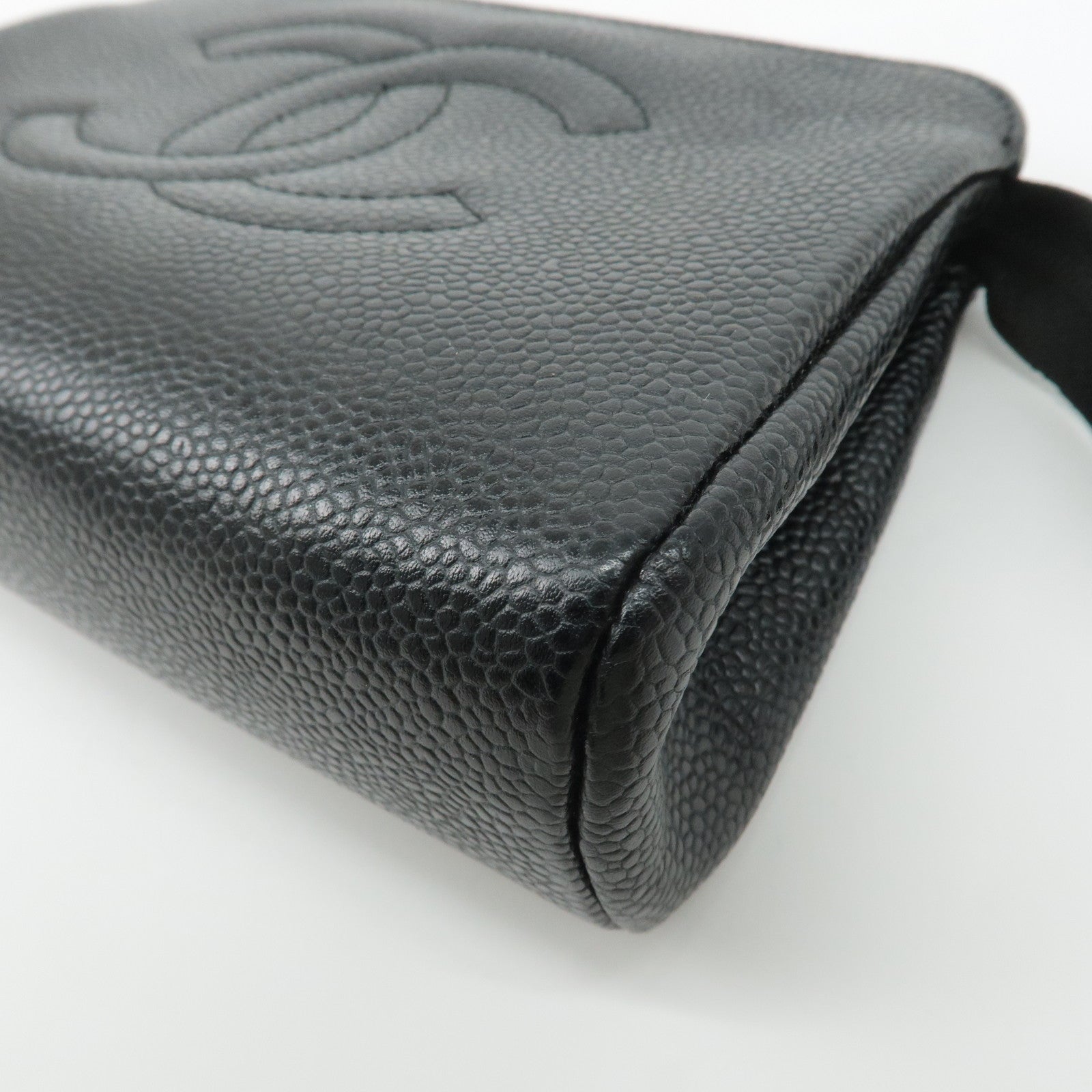 CHANEL Caviar Skin Cosmetic Pouch Black Used