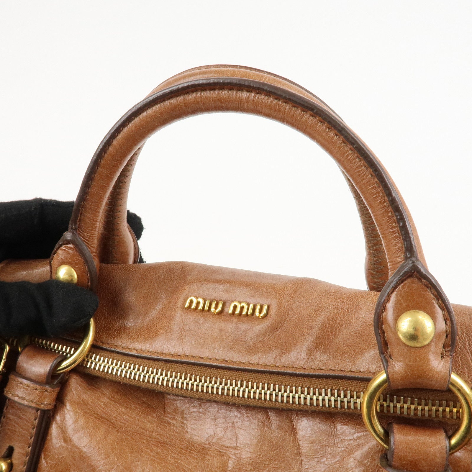 MIU MIU Leather Ribbon Shoulder Hand Bag Brown Used