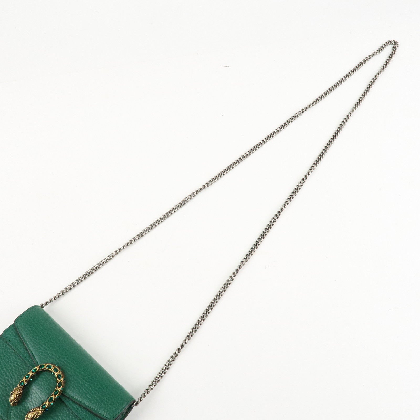 GUCCI Duonissos Leather Chain Shoulder Bag Green 476432