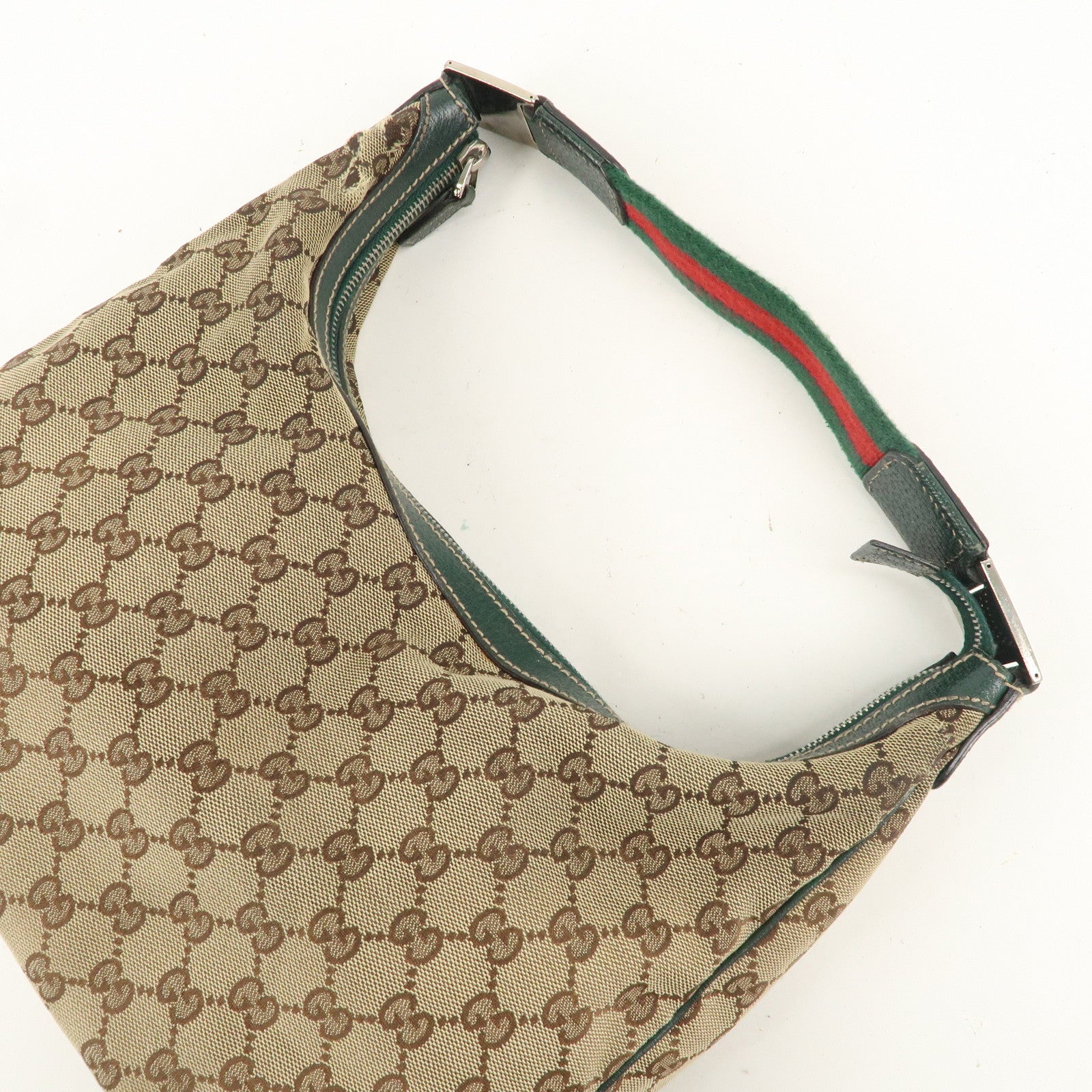 GUCCI Sherry GG Canvas Leather Shoulder Bag Beige Green 145757