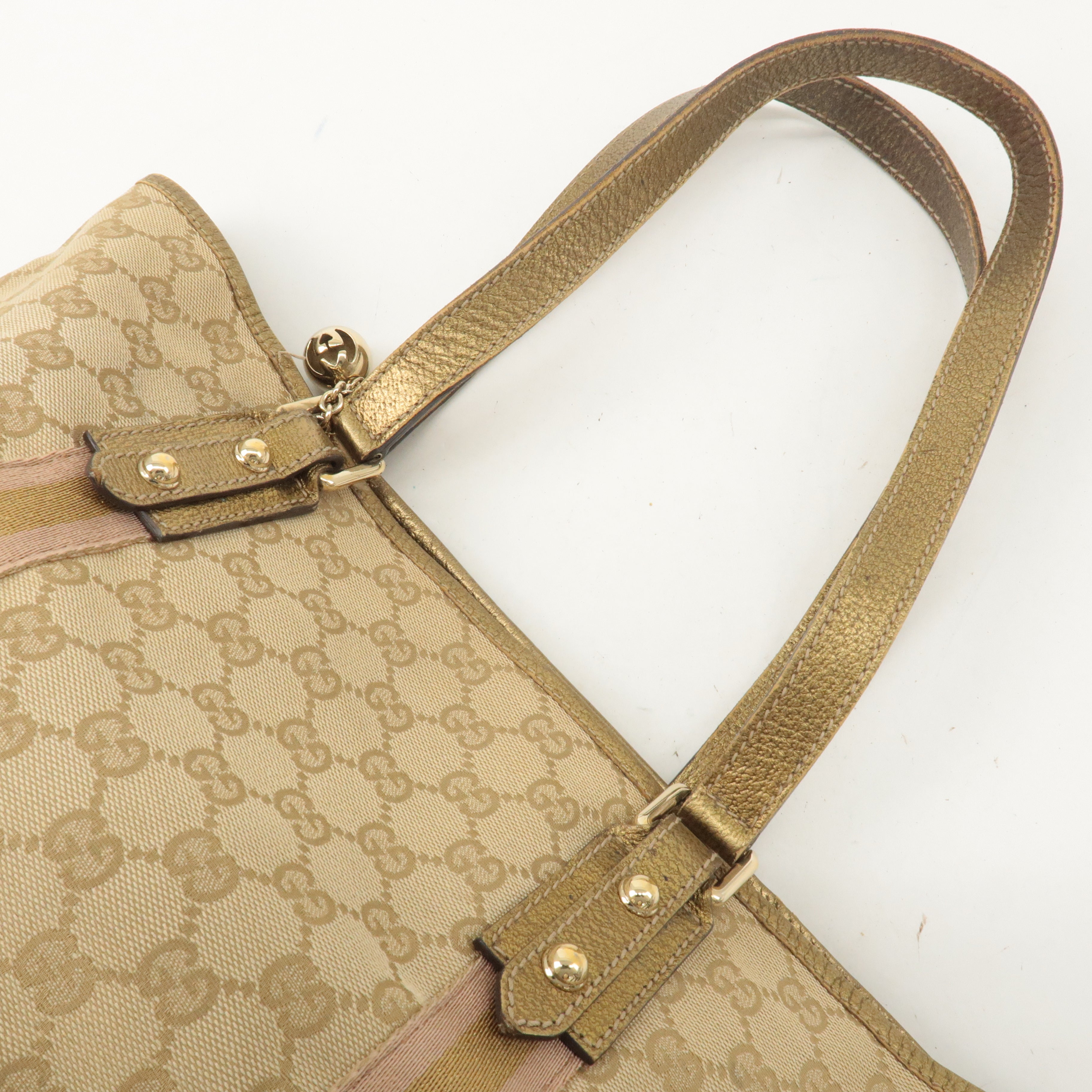 GUCCI GG Canvas Leather Shoulder Tote Bag Beige Gold 137396