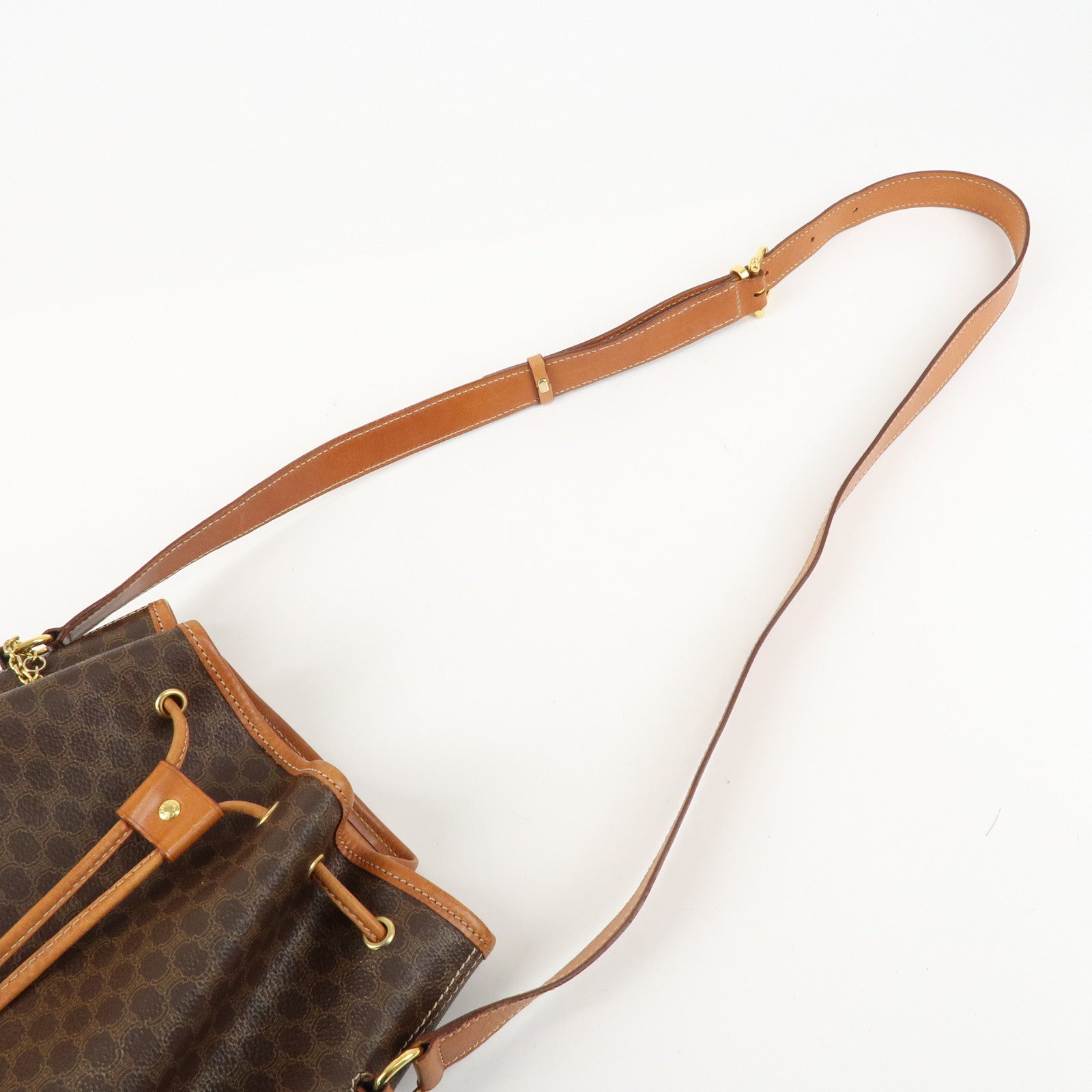 CELINE Macadam PVC Leather Drawstring Shoulder Bag Brown