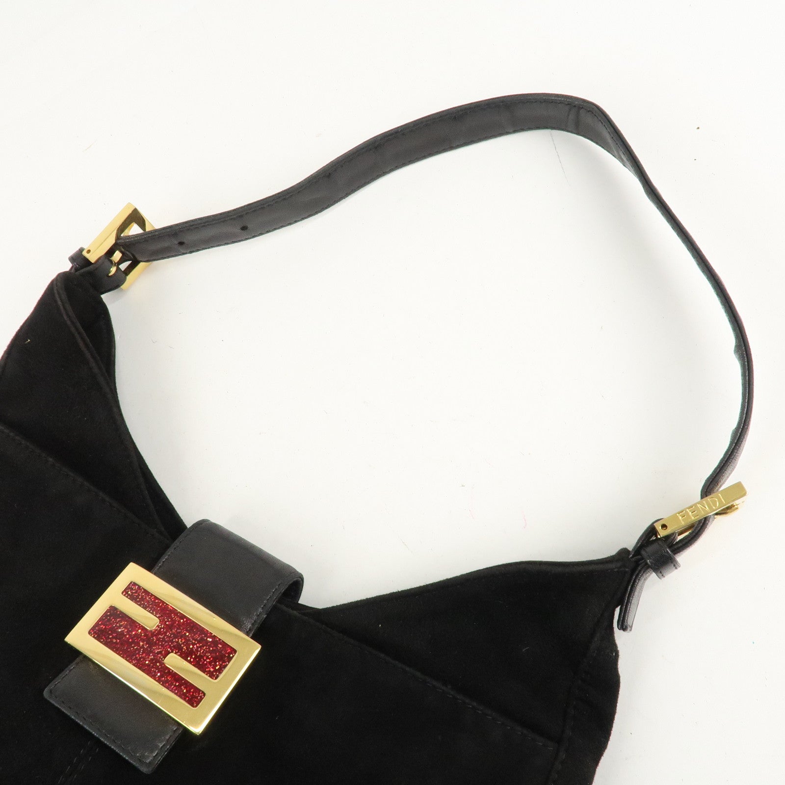 FENDI Suede Leather Shoulder Bag Black 26569 Used