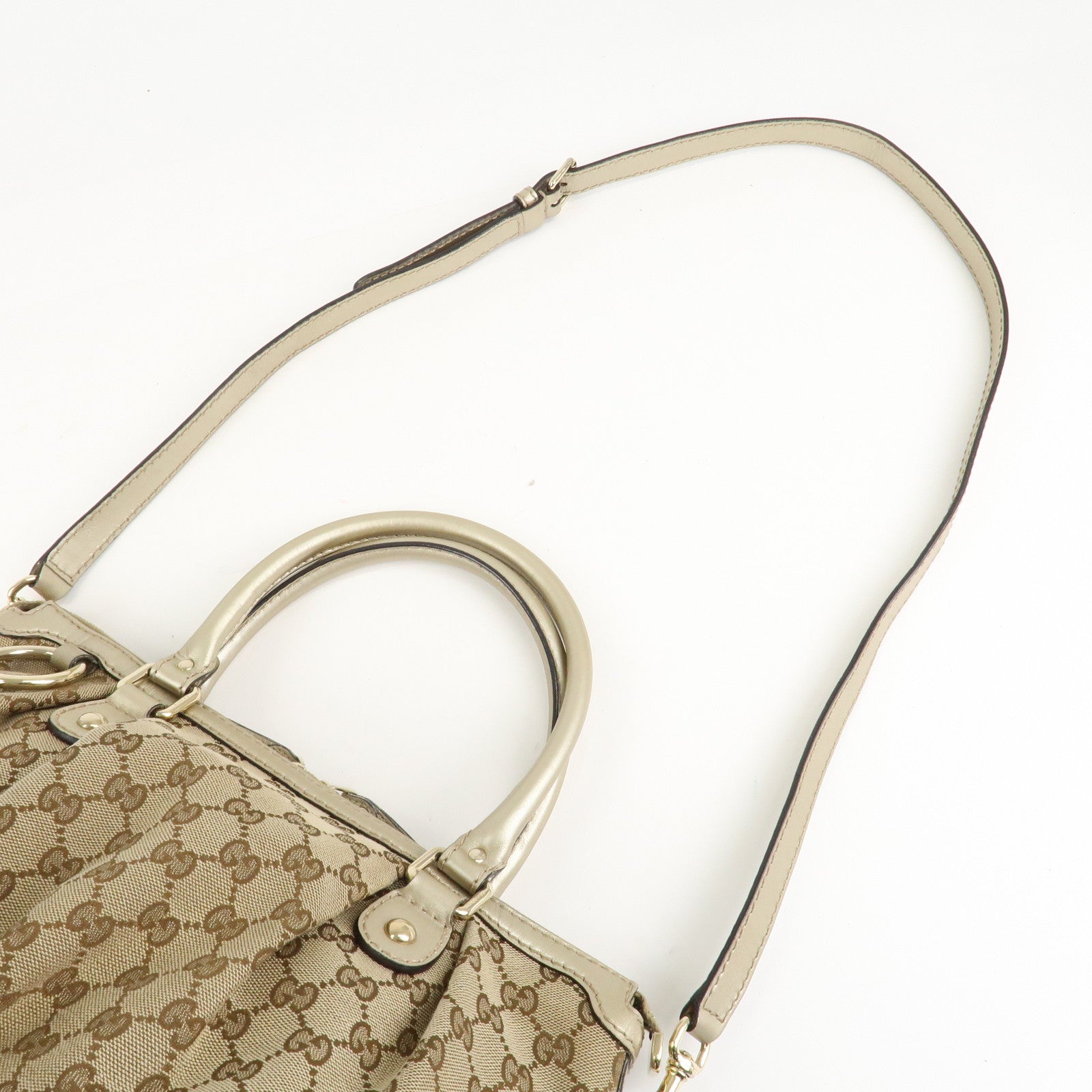 GUCCI Sukey GG Canvas Leather 2Way Shoulder Bag Beige Gold 247902 Used