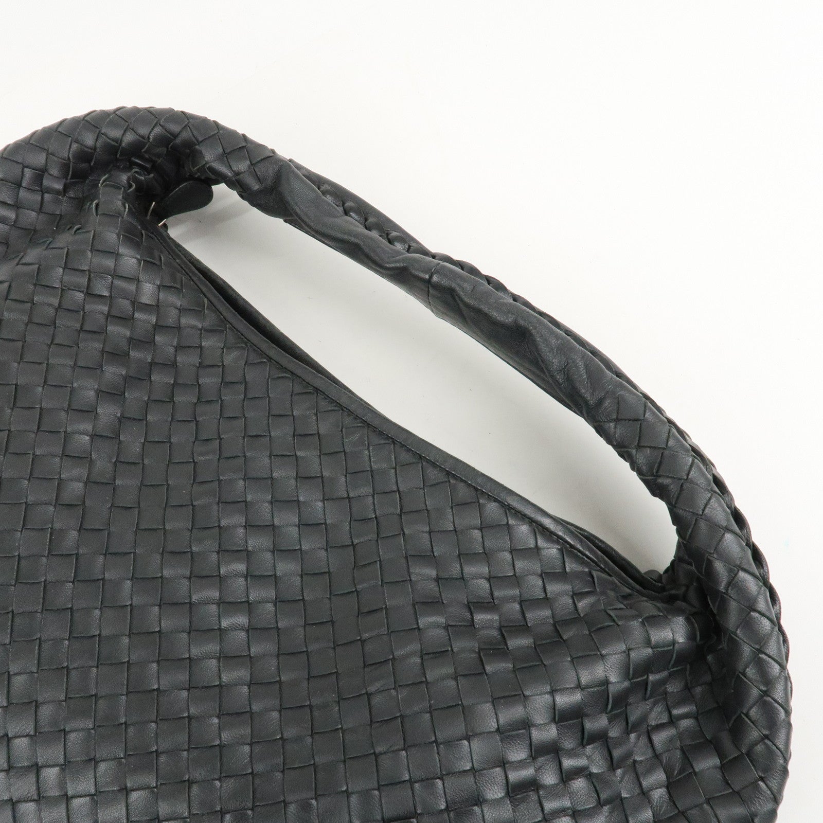 BOTTEGA VENETA Hobo Intrecciato Leather Shoulder Bag Black 115654