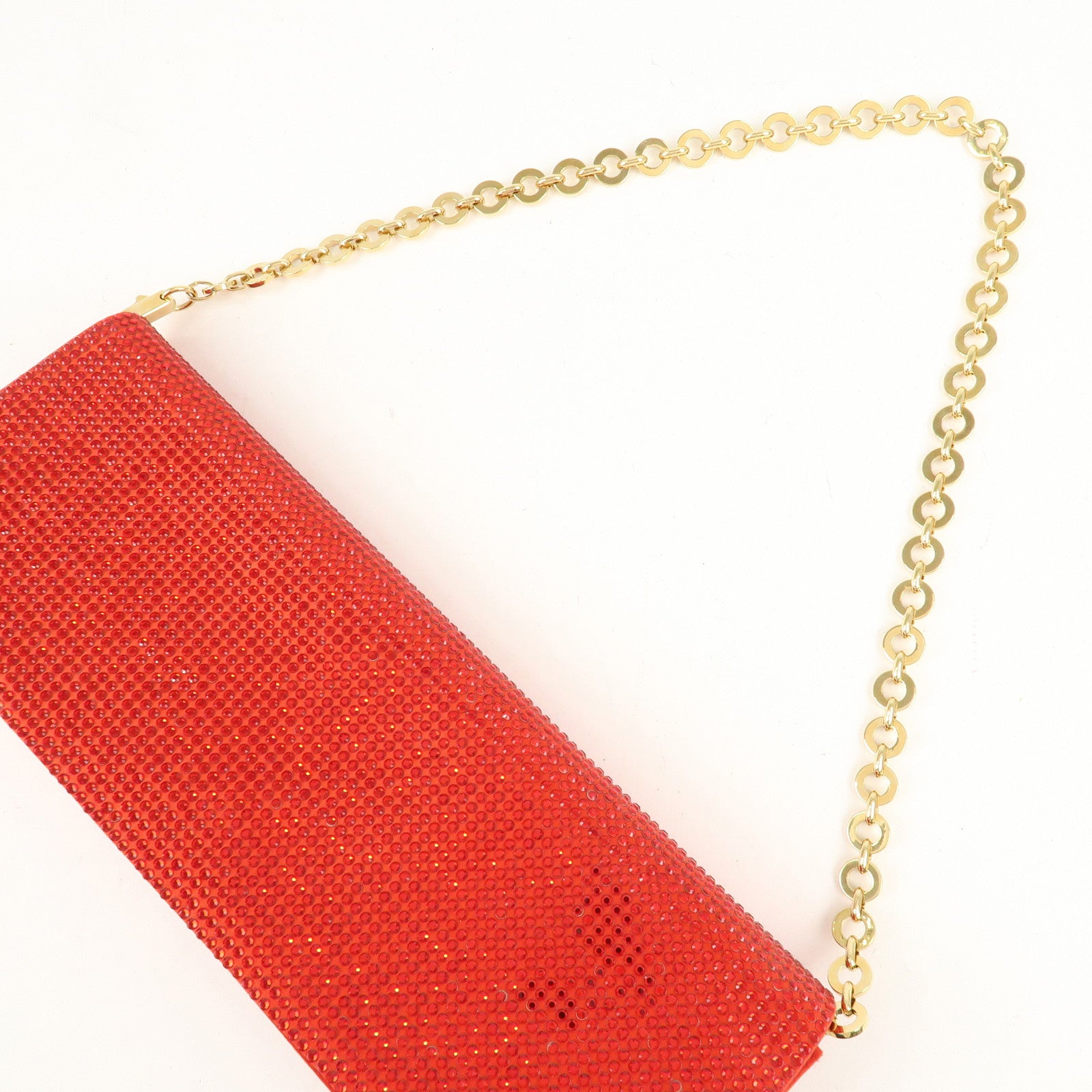 Ferragamo Nylon Rhinestone 2Way Bag Chain Shoulder Bag Red Used