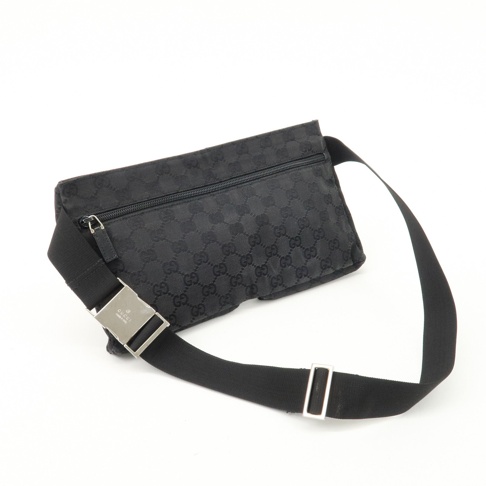 GUCCI GG Canvas Leather Waist Bag Crossbody Bag Black 28566