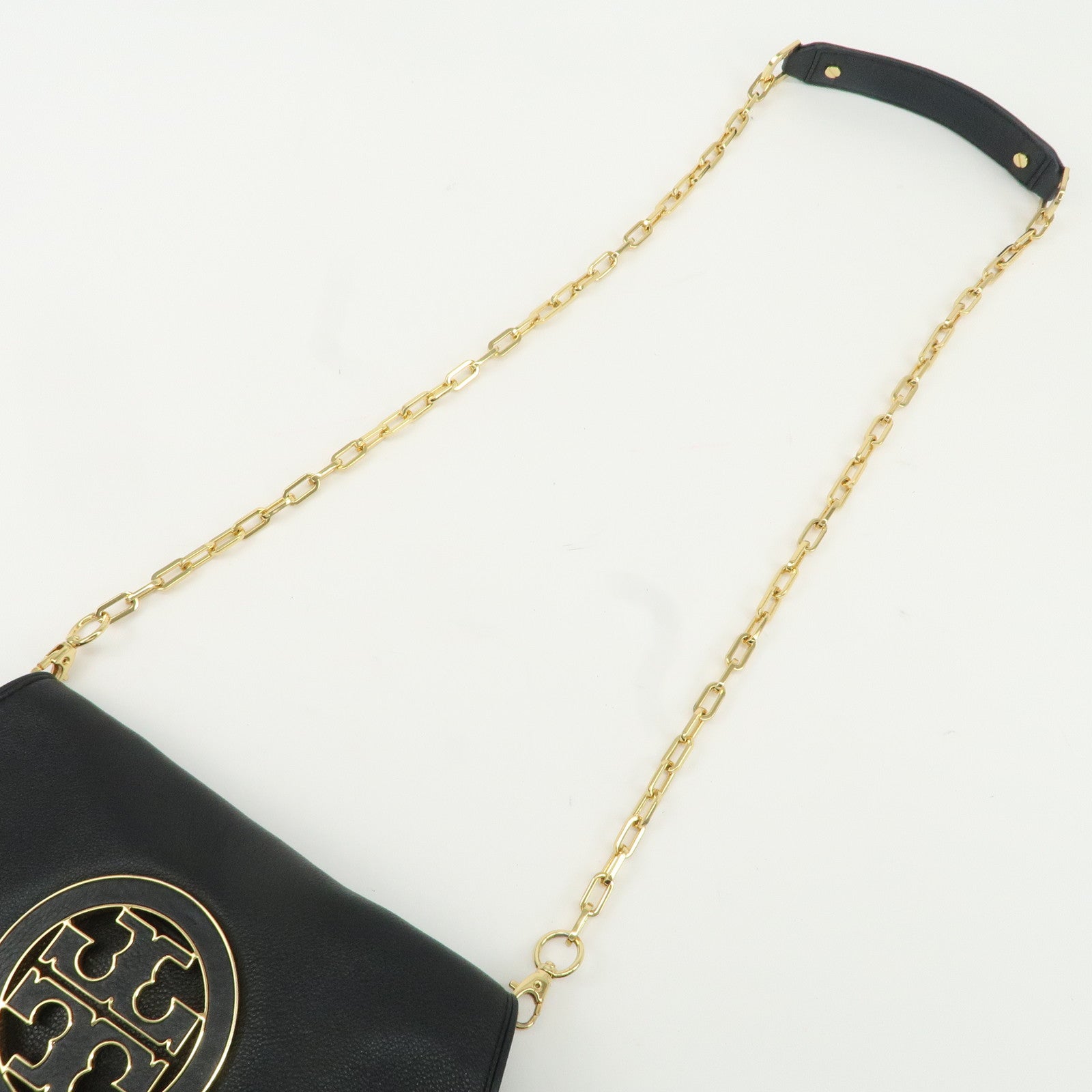 Tory Burch Amanda Logo Leather Chain Shoulder Bag Black