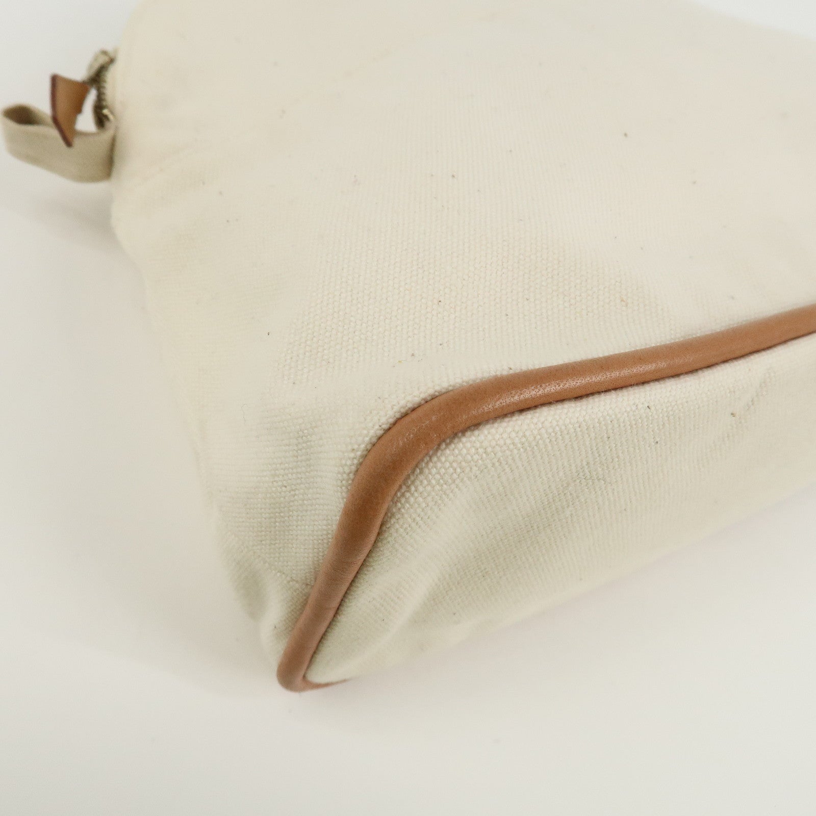 HERMES Canvas Leather Bolide Pouch MM Ivory