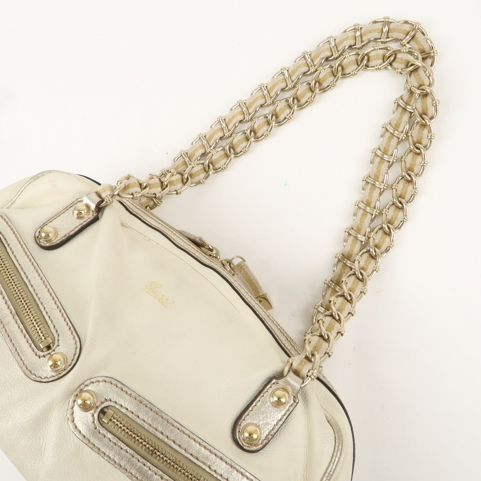 GUCCI Sherry Line Leather Chain Shoulder Bag Ivory Gold 152462