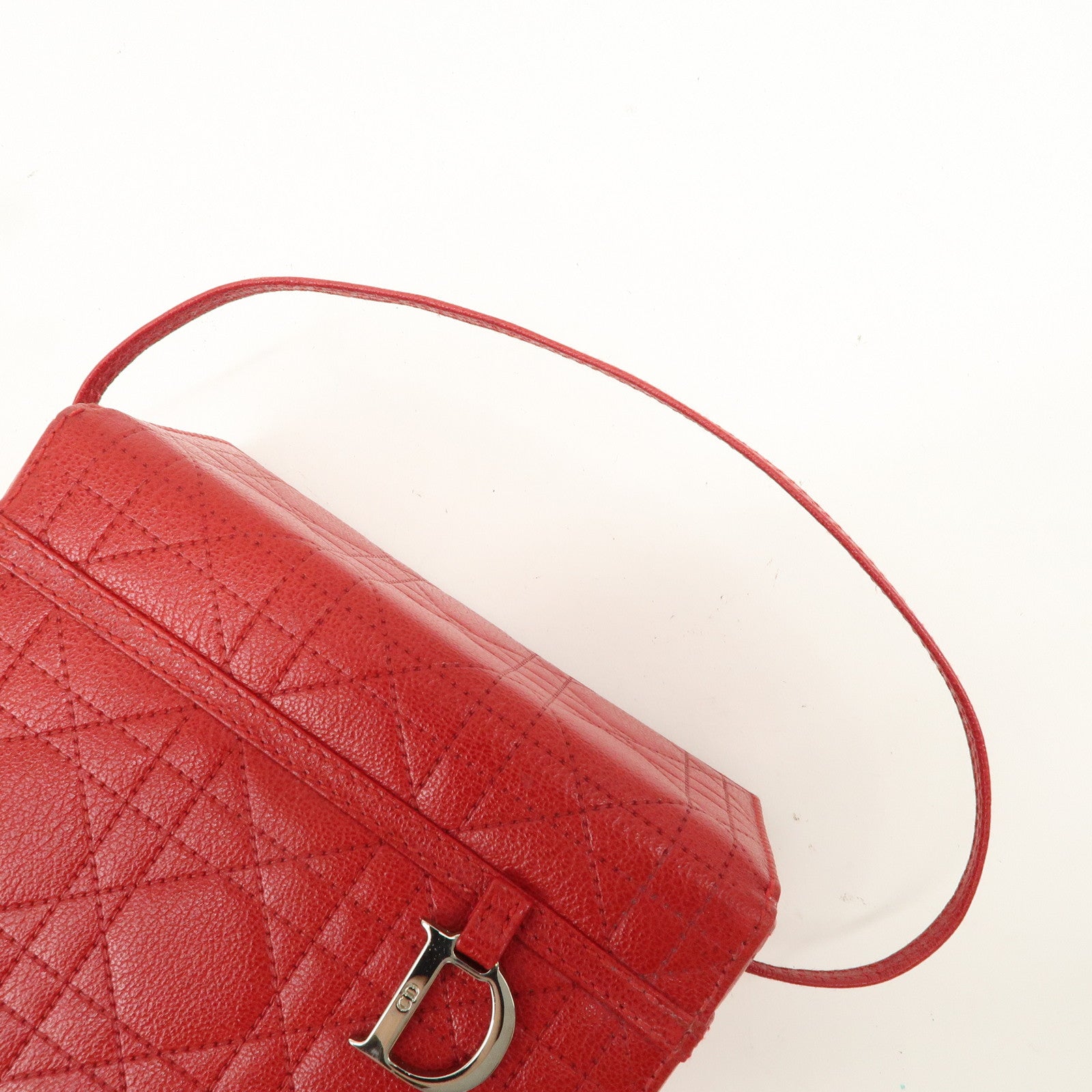 Christian Dior Leather Cannage Vanity Bag Hand Bag Red