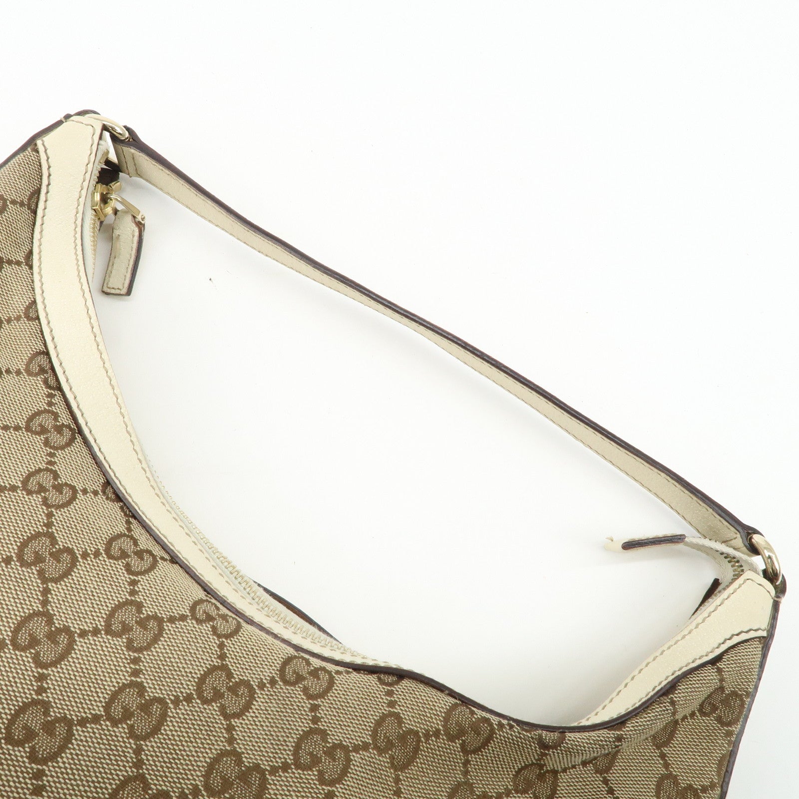 GUCCI GG Canvas Leather Shoulder Bag Beige Ivory 153010