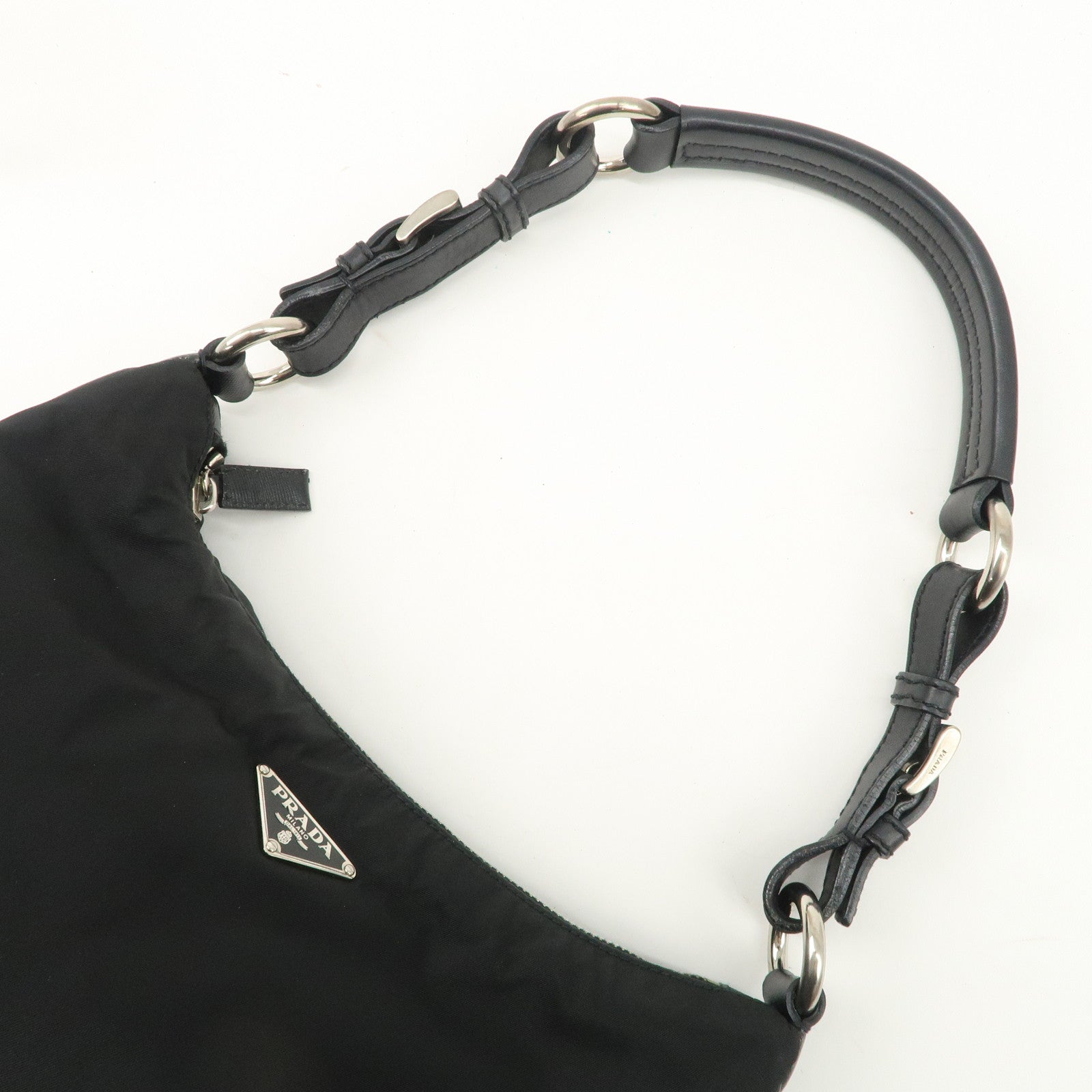 PRADA Nylon Leather Shoulder Bag Black BR2585