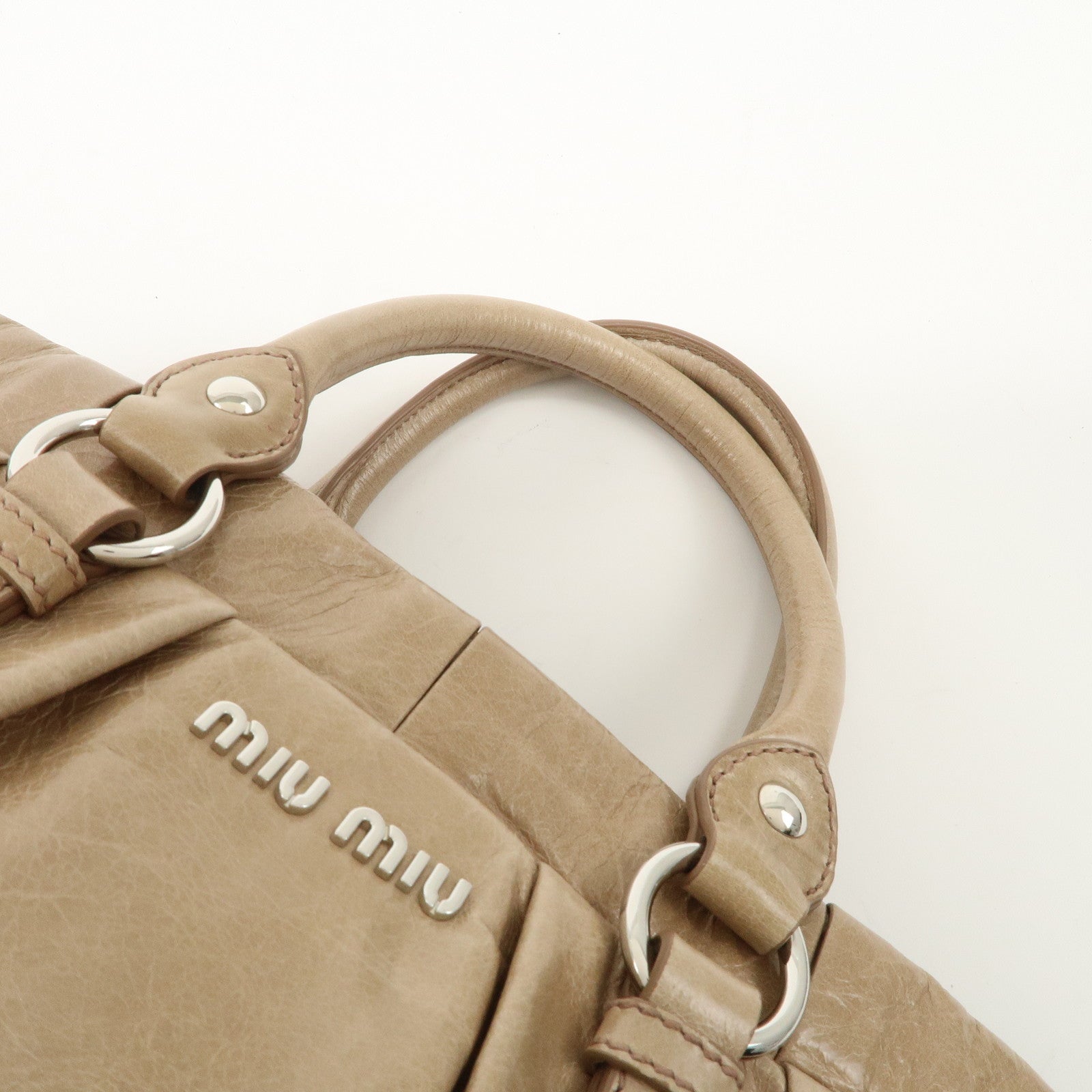 MIU MIU Leather 2Way Shoulder Bag Hand Bag Beige RT0383 Used