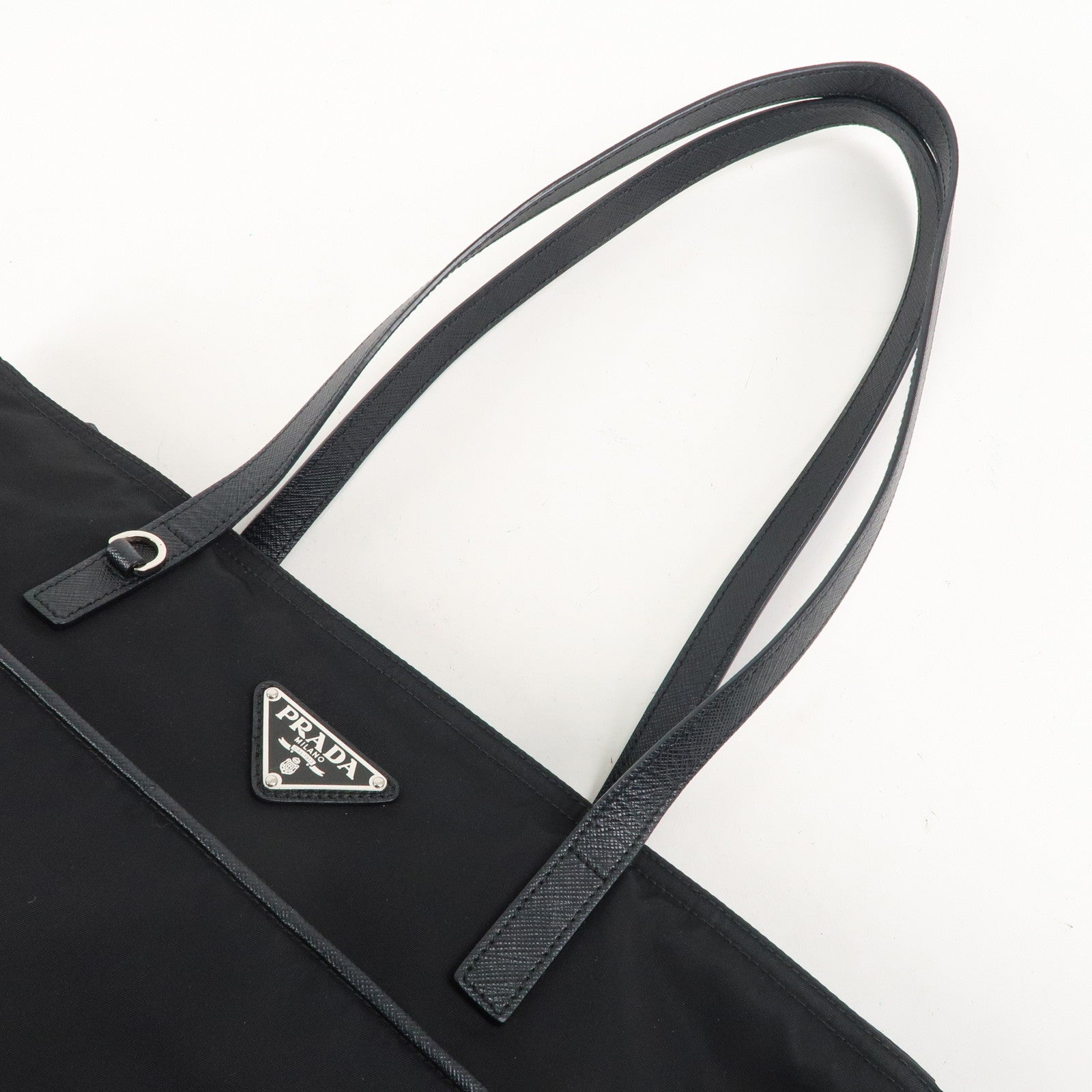 PRADA Logo Nylon Leather Tote Bag NERO Black 1BG052