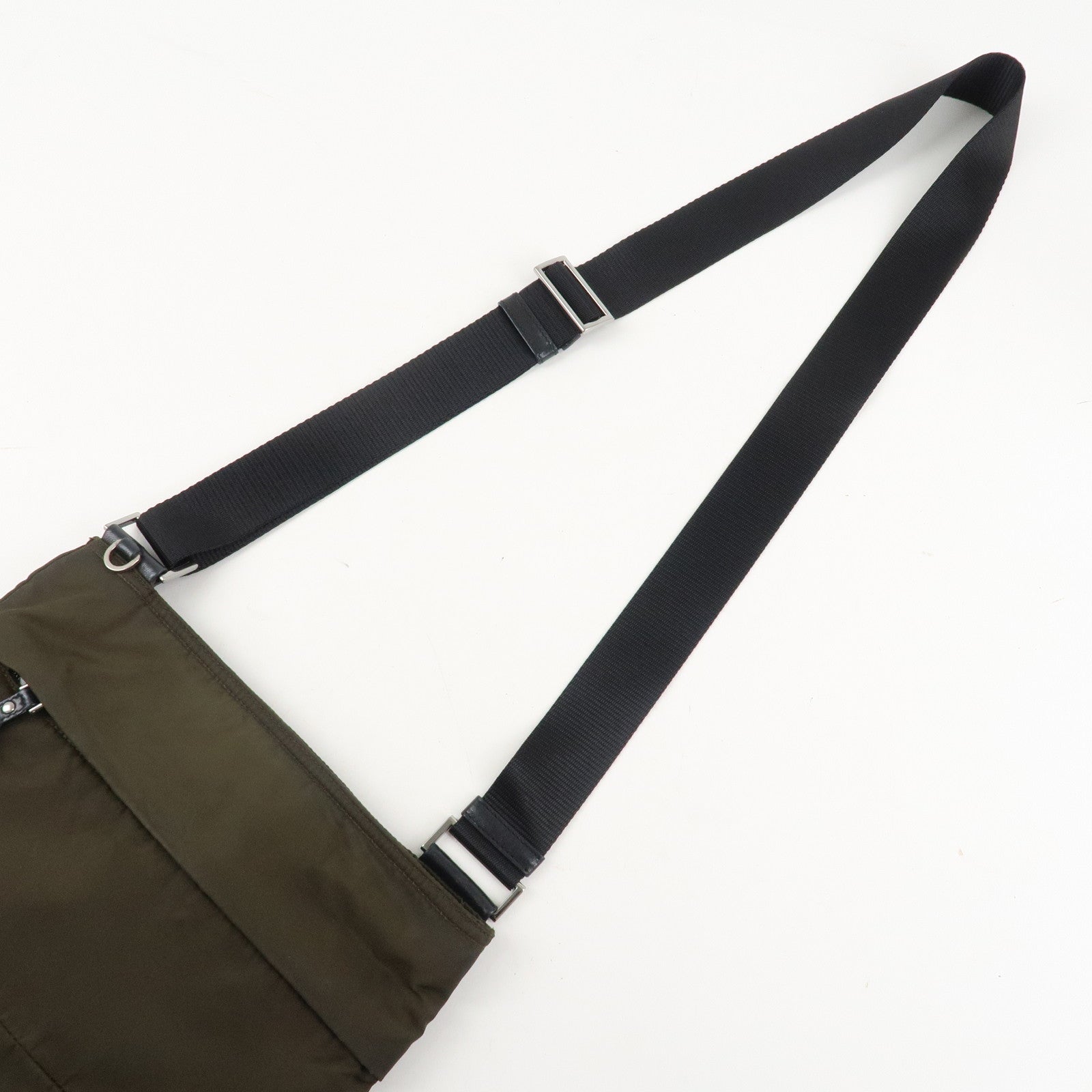 PRADA Nylon Leather Triangle Logo Shoulder Bag Khaki BT0741 Used