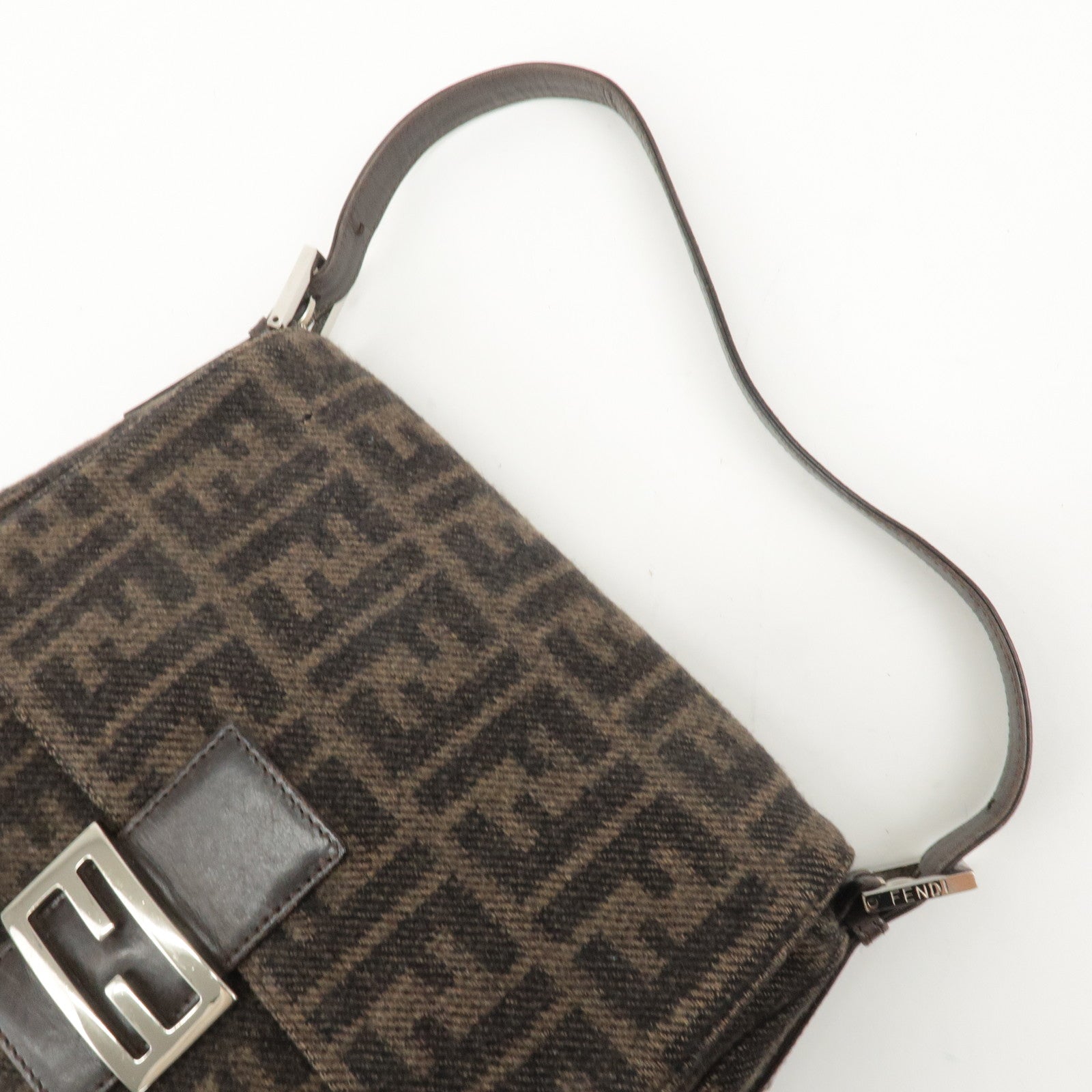 FENDI Mamma Baguette Zucca Wool Leather Shoulder Bag 26325 Used