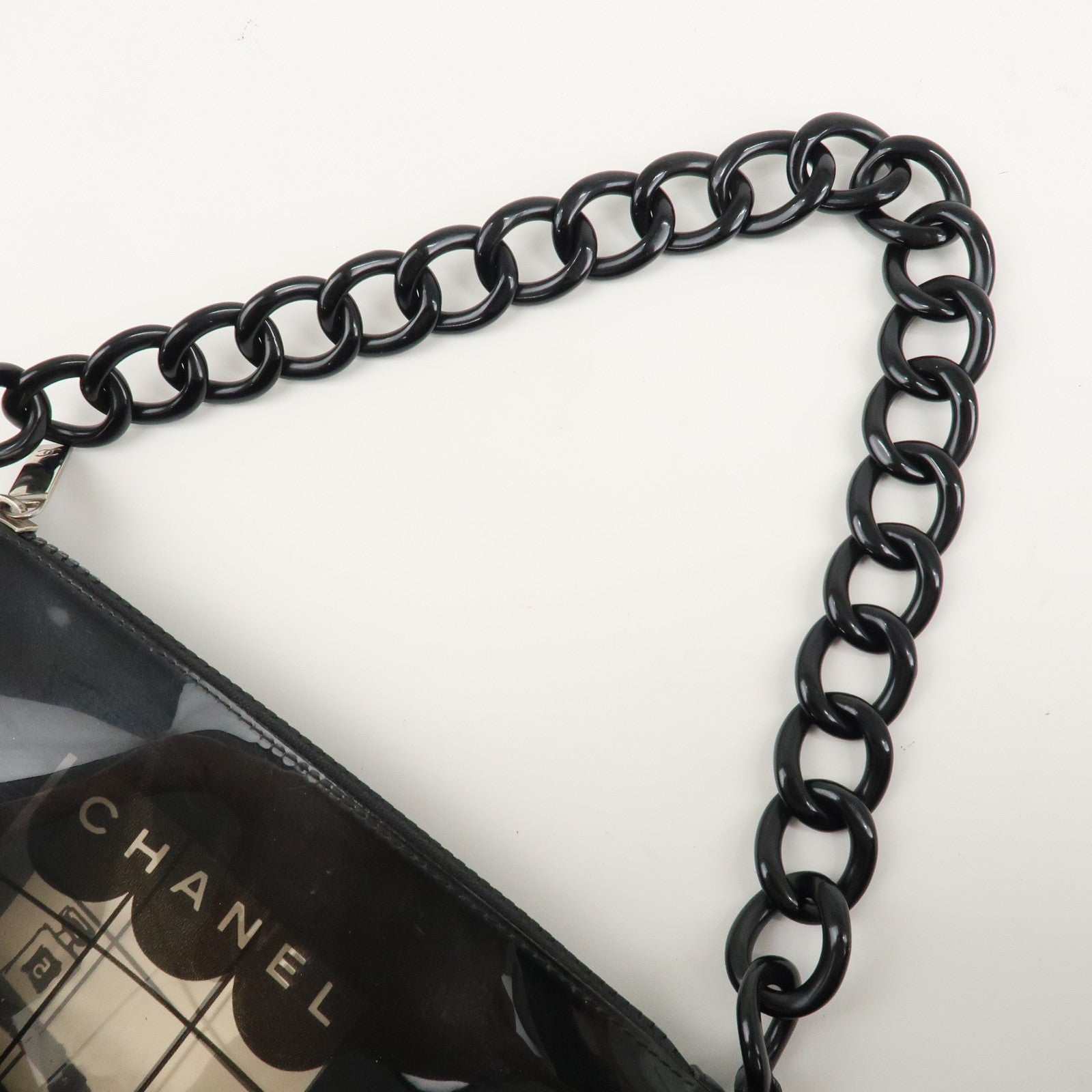 CHANEL Windows Line Vinyl Chain Shoulder Bag Black 8048946 Used