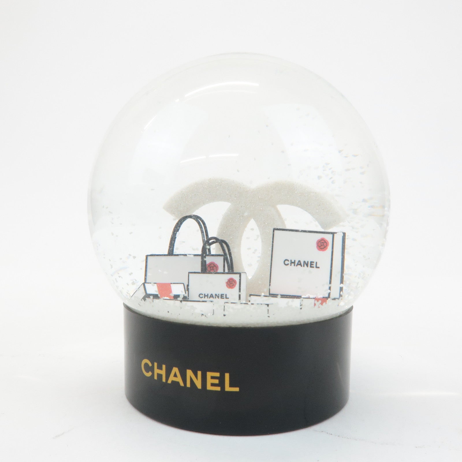 CHANEL COCO Mark Glass Snow Globe 2019 Novelty Black White Used