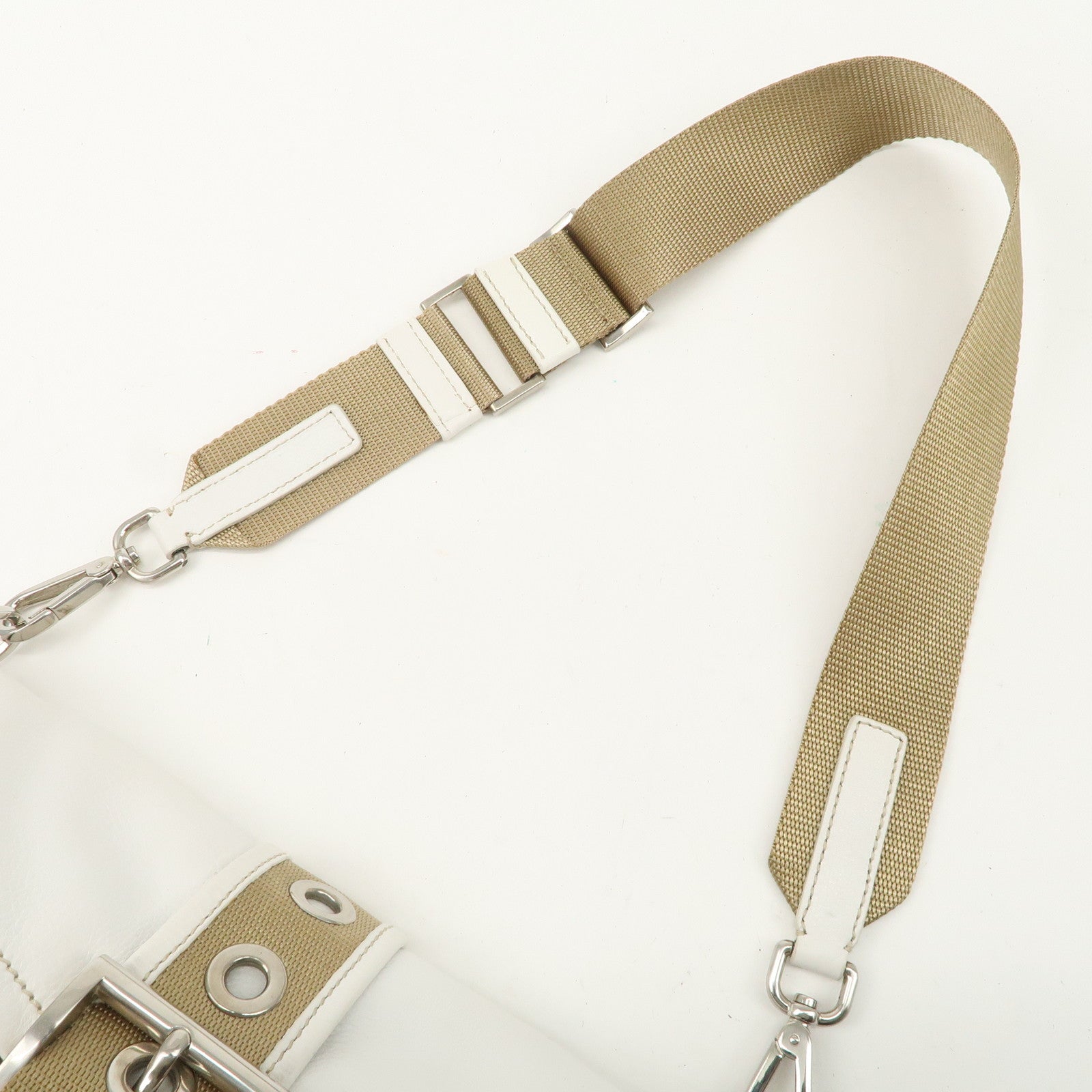 PRADA Nylon Leather Shoulder Bag Cross Body Bag White Beige BR2417 Used