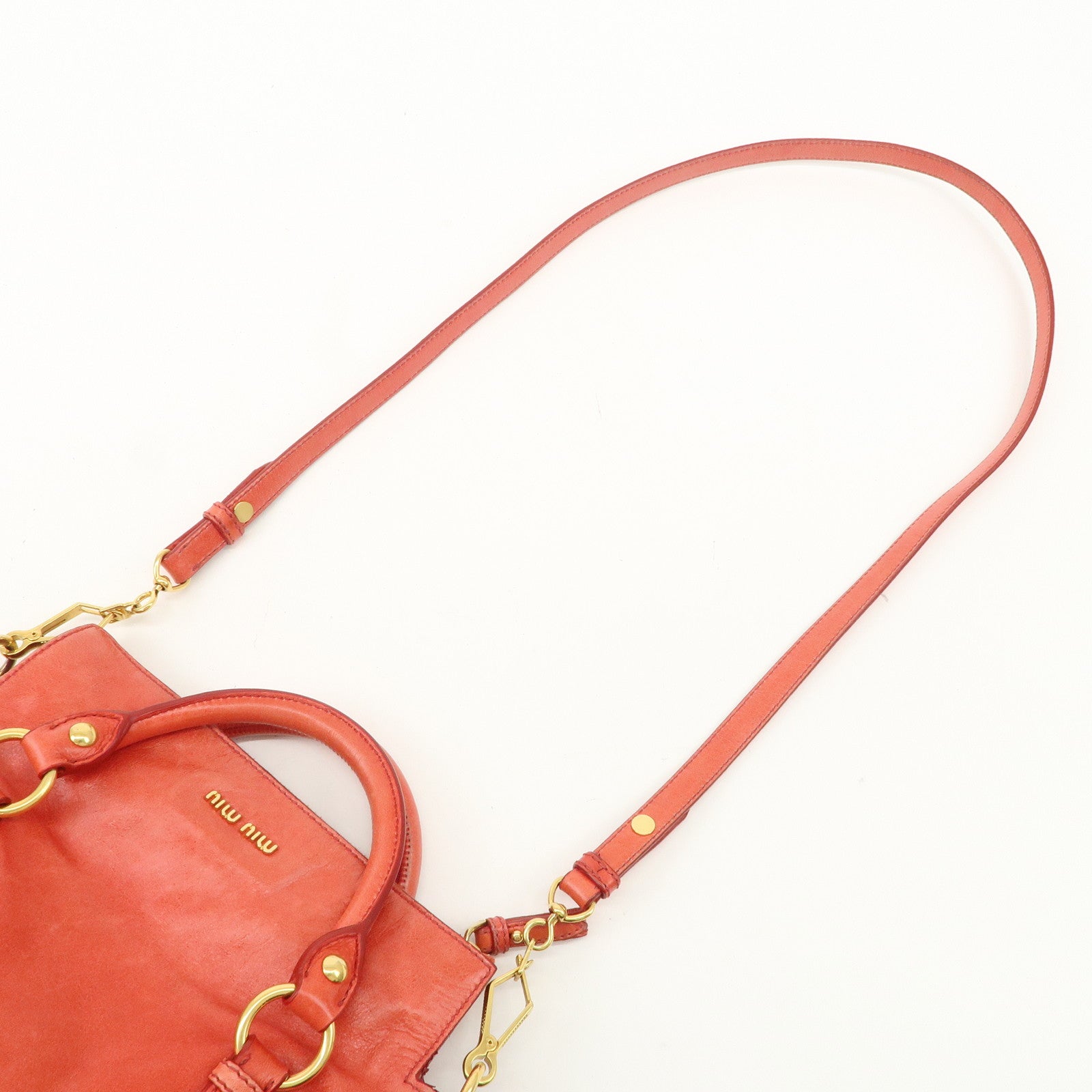 MIU MIU Leather 2WAY Bag Hand Bag Shoulder Bag Gold HDW Red Used