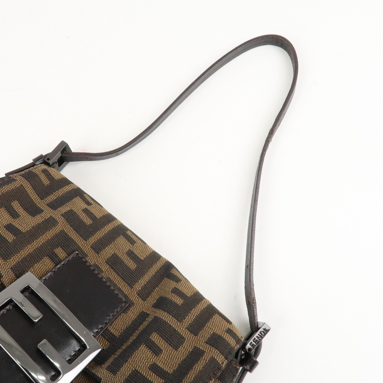 FENDI Mini Mamma Baguette Zucca Shoulder Bag Black Brown 8BR180