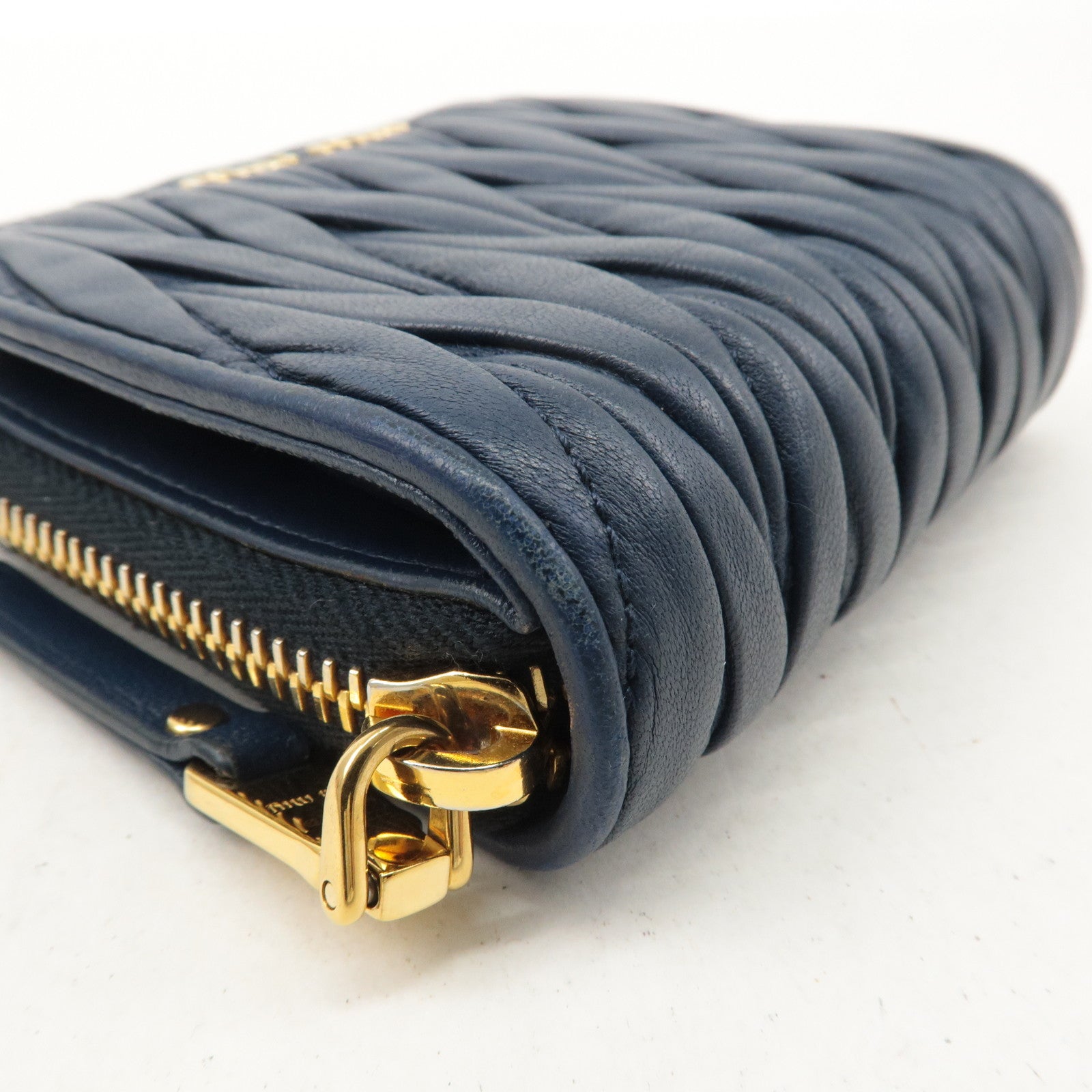 MIU MIU Matelasse Leather Bi-fold Wallet Navy 5ML522