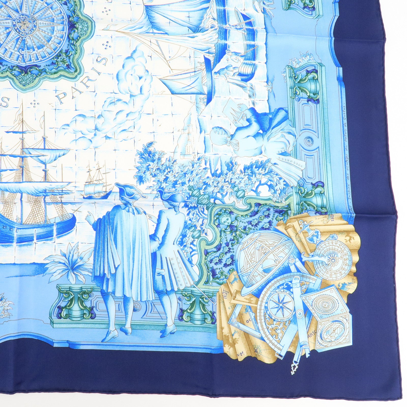 HERMES Silk 100% Carre 90 Scarf AZVLEJOS Blue Used