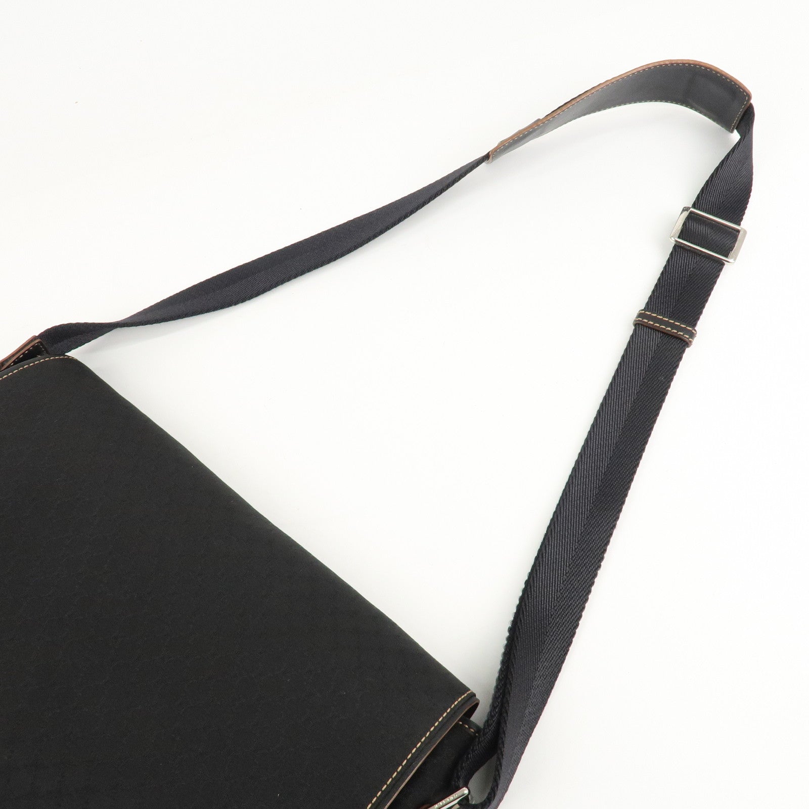 CELINE Macadam Canvas Leather Shoulder Bag Black