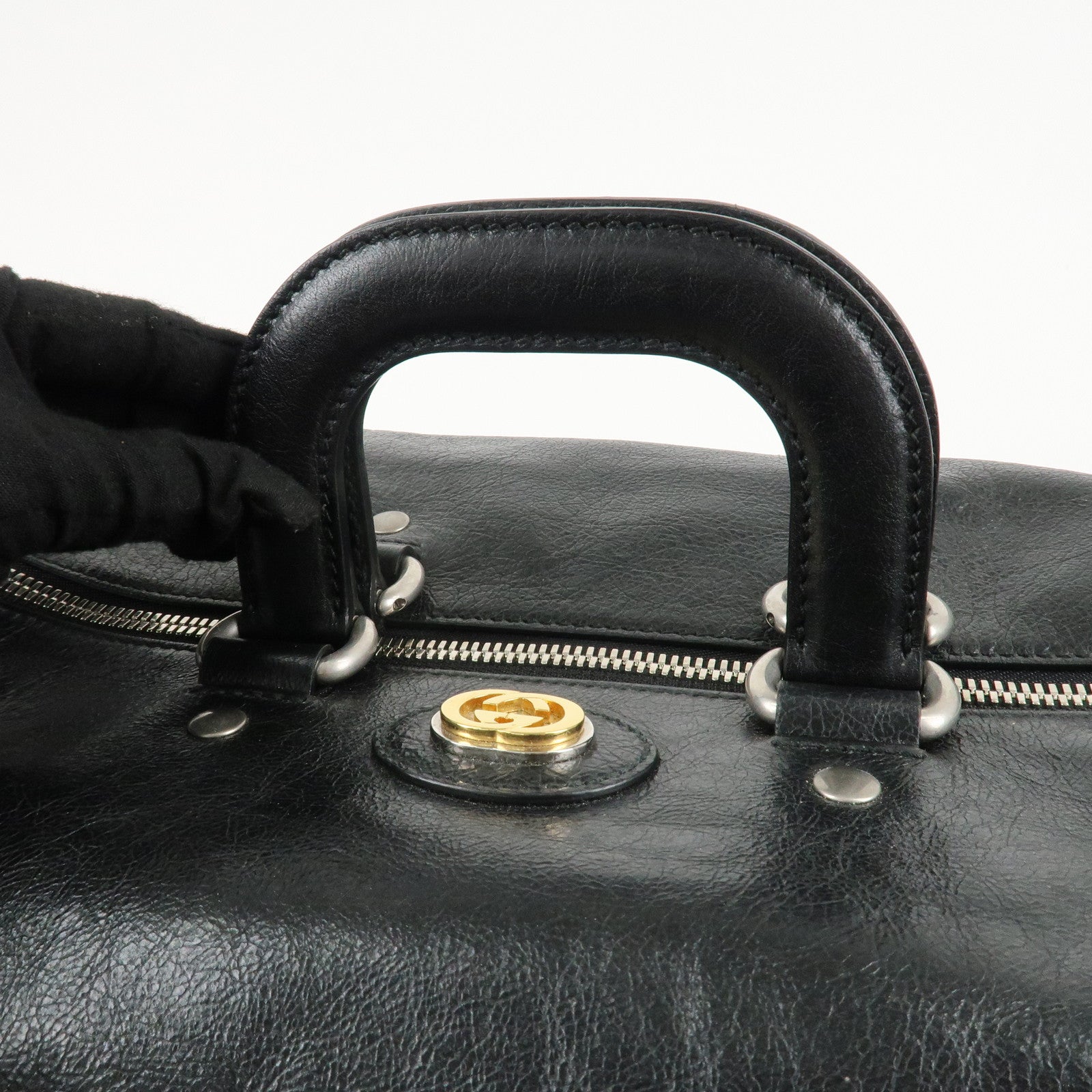 GUCCI Interlocking G Leather Boston Bag Black 587866 Used